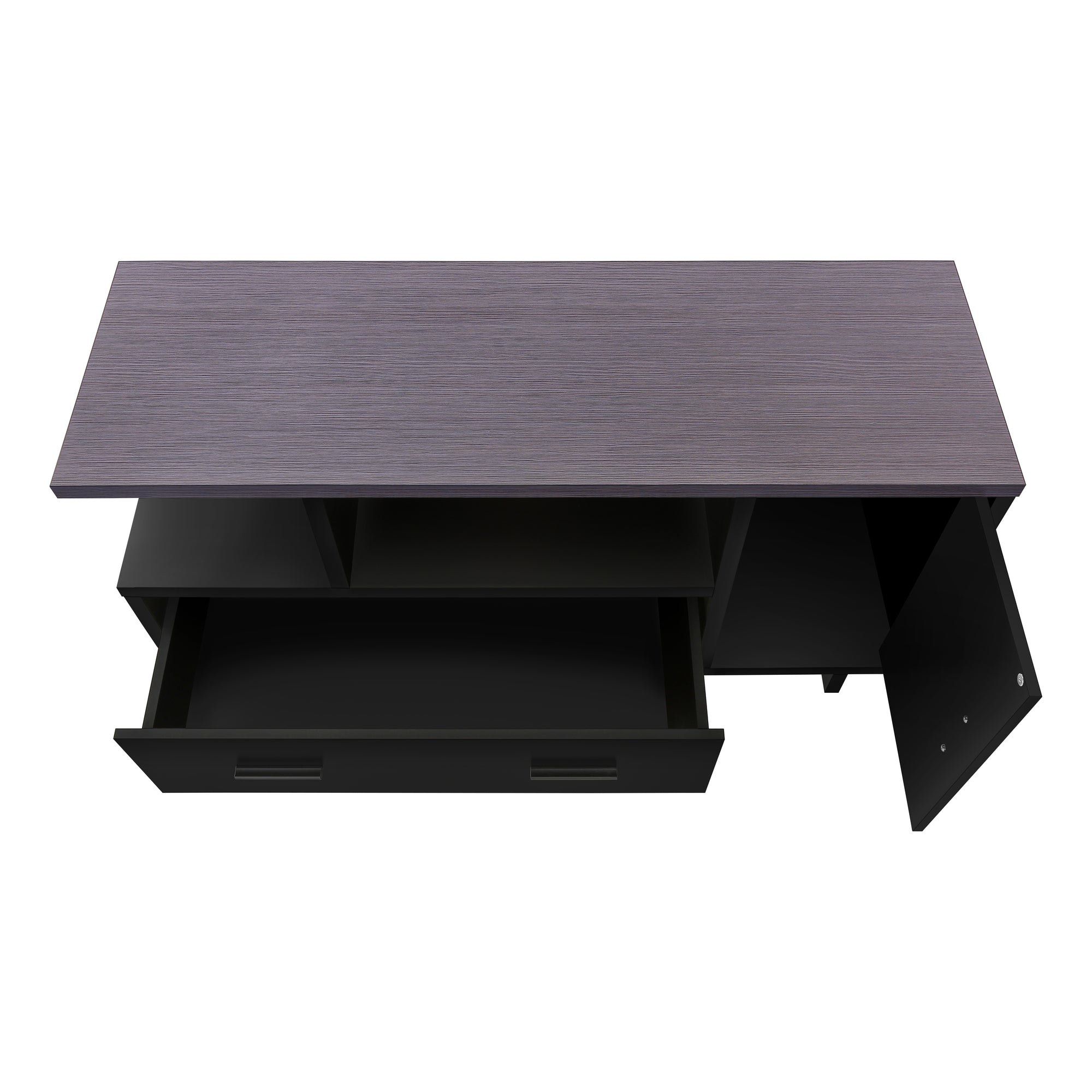 TV STAND - 48"L / BLACK / GREY TOP WITH STORAGE # I 2801