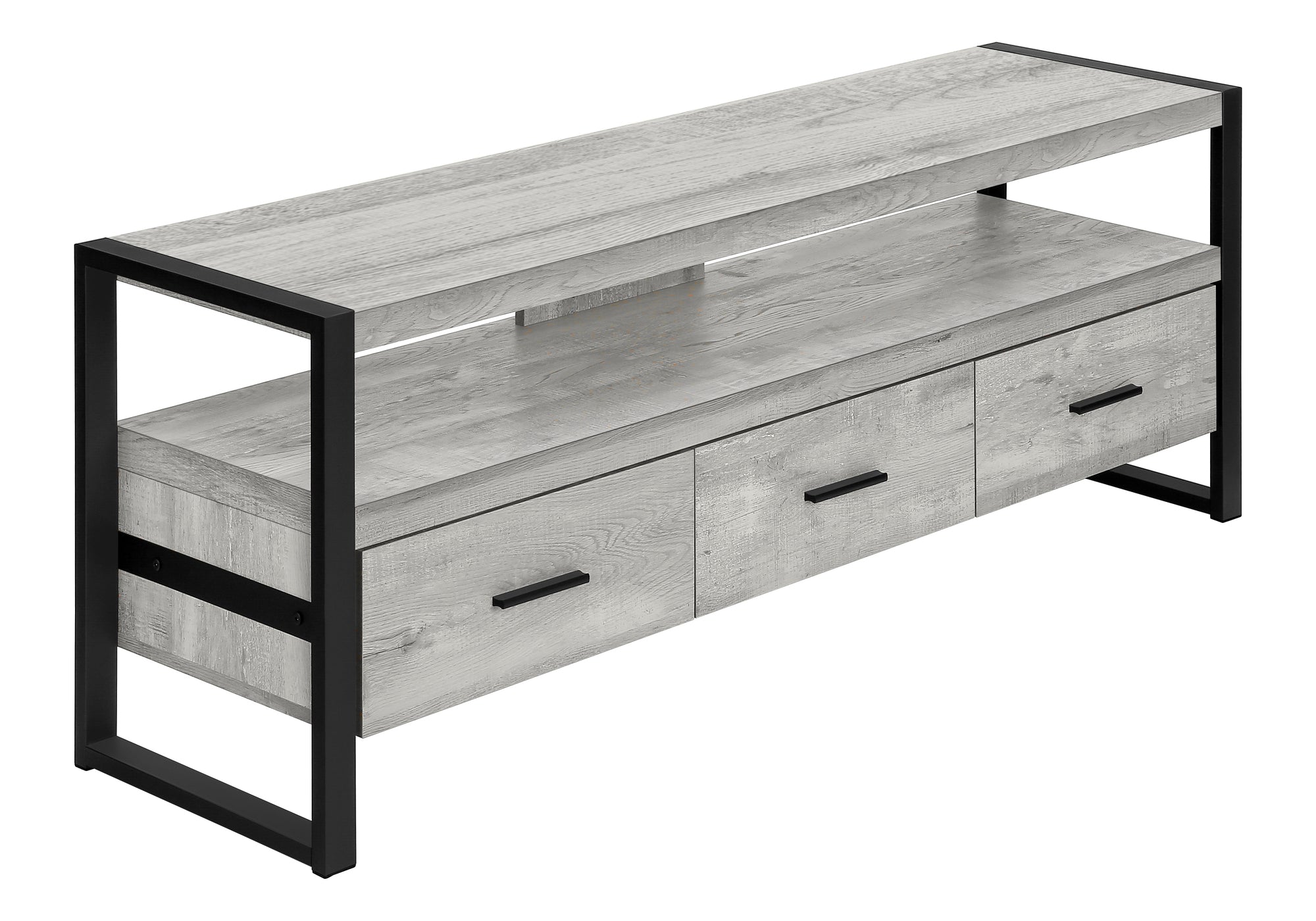 TV STAND - 60"L / GREY RECLAIMED WOOD-LOOK / 3 DRAWERS # I 2821