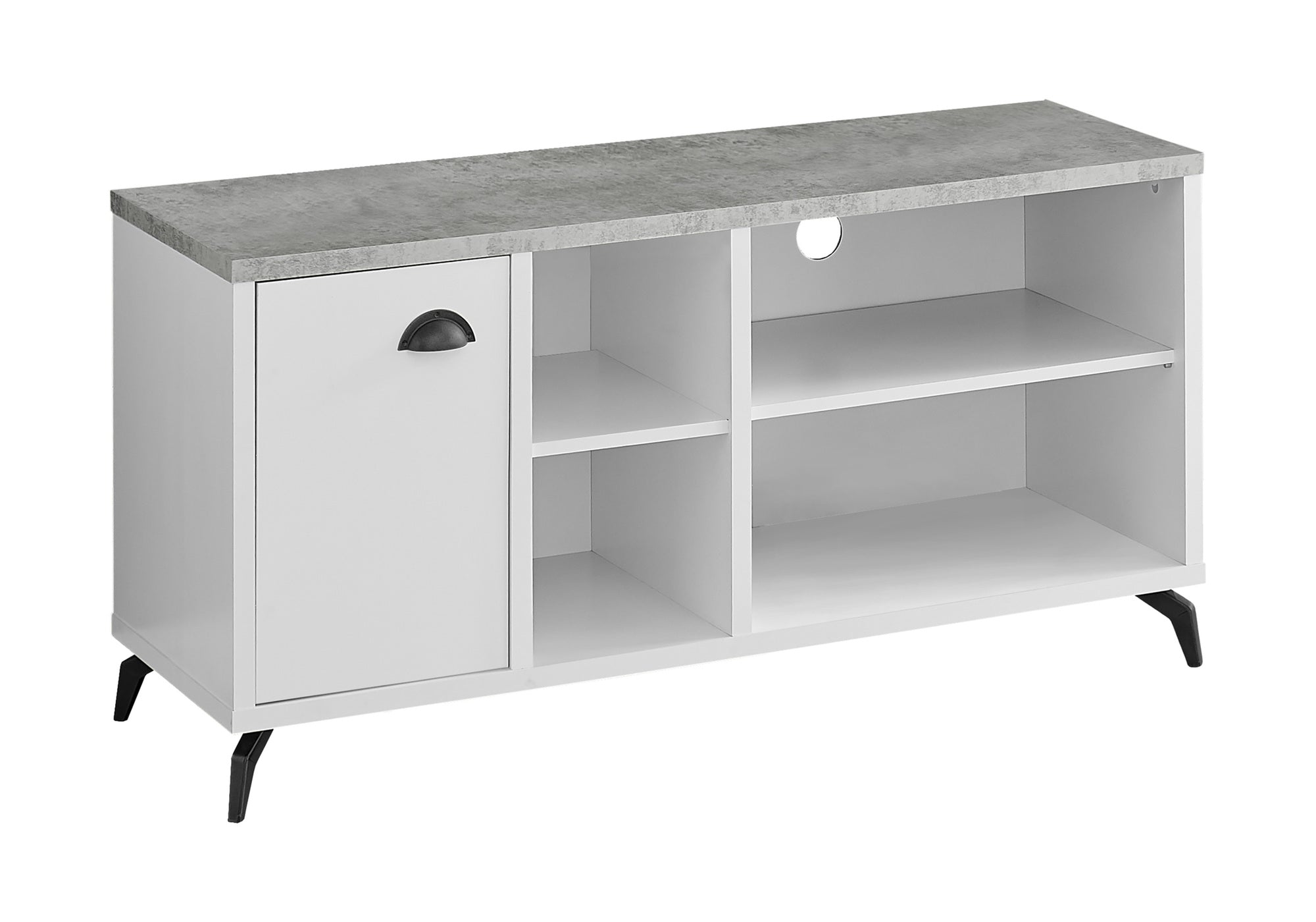 TV STAND - 48"L / WHITE / GREY CEMENT-LOOK TOP # I 2840