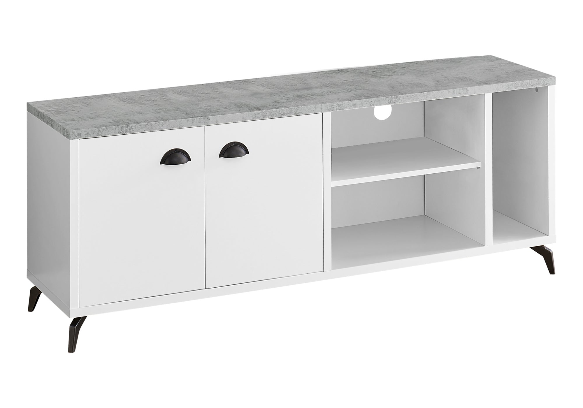 TV STAND - 60"L / WHITE / GREY CEMENT-LOOK TOP # I 2841