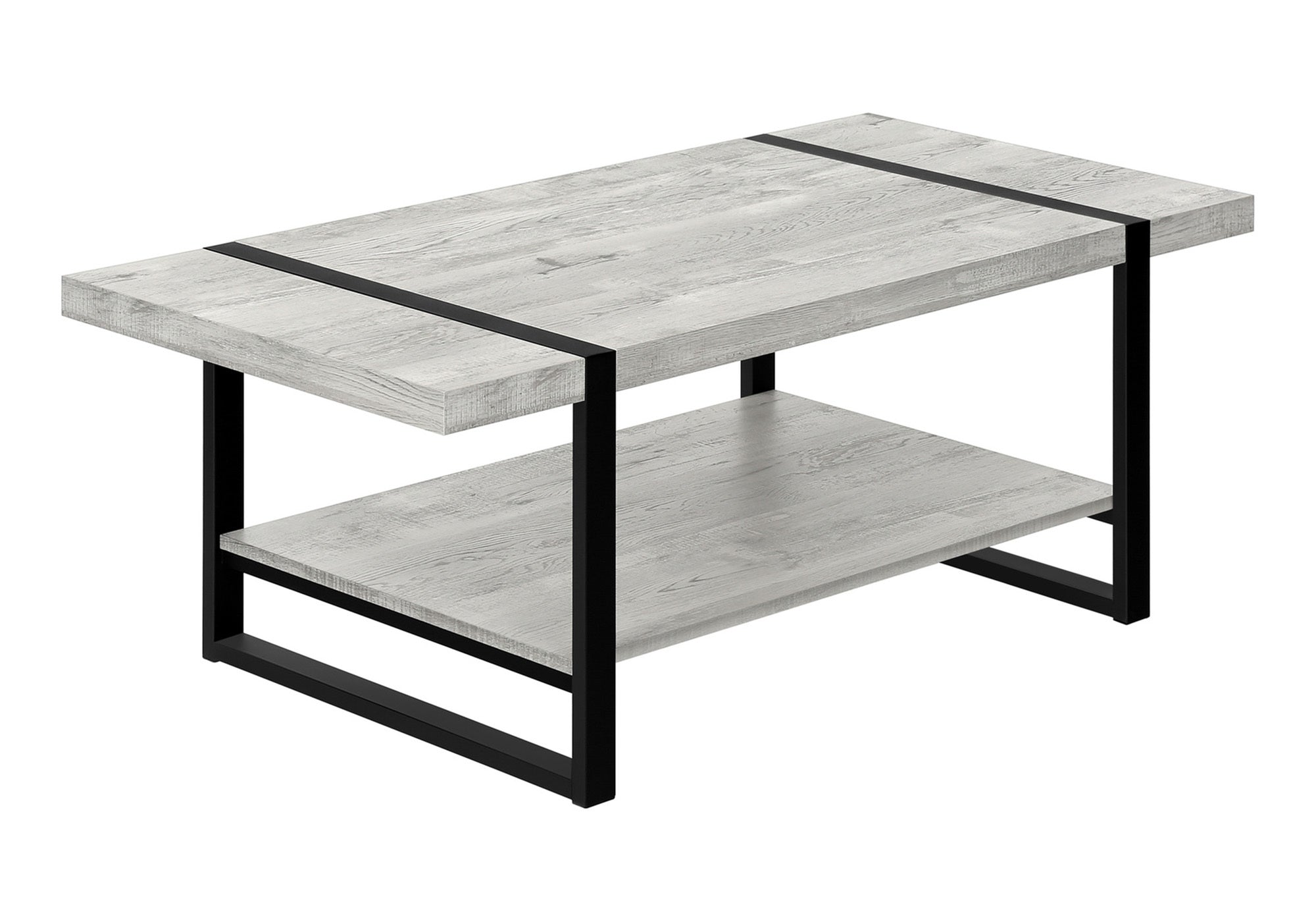 TABLE BASSE - ASPECT BOIS RÉCUPÉRÉ GRIS / MÉTAL NOIR # I 2855