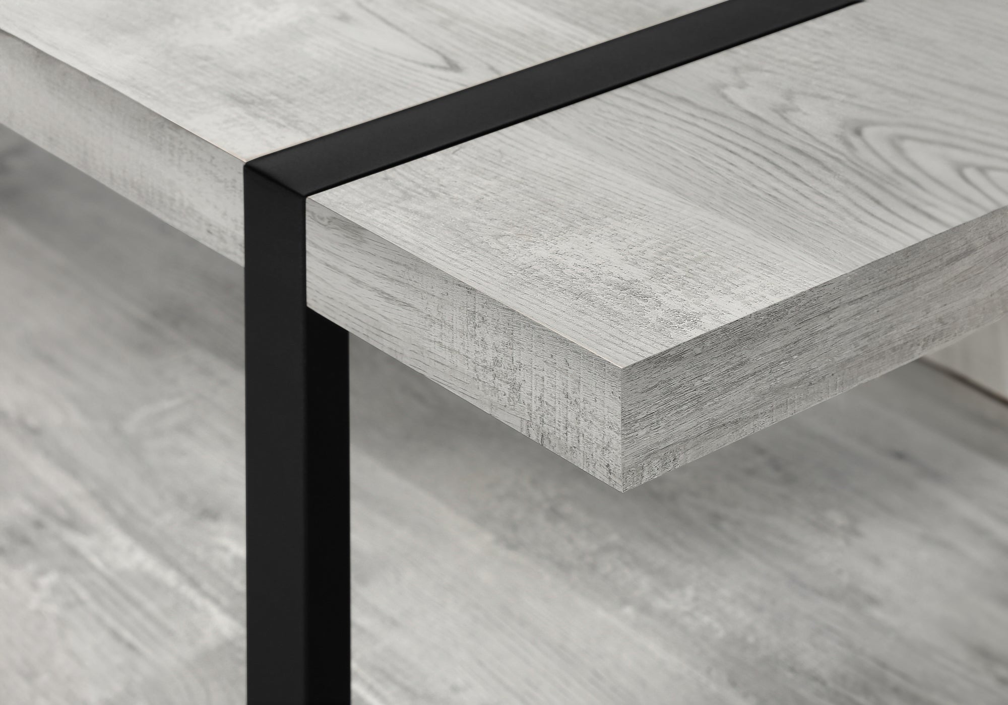 TABLE BASSE - ASPECT BOIS RÉCUPÉRÉ GRIS / MÉTAL NOIR # I 2855