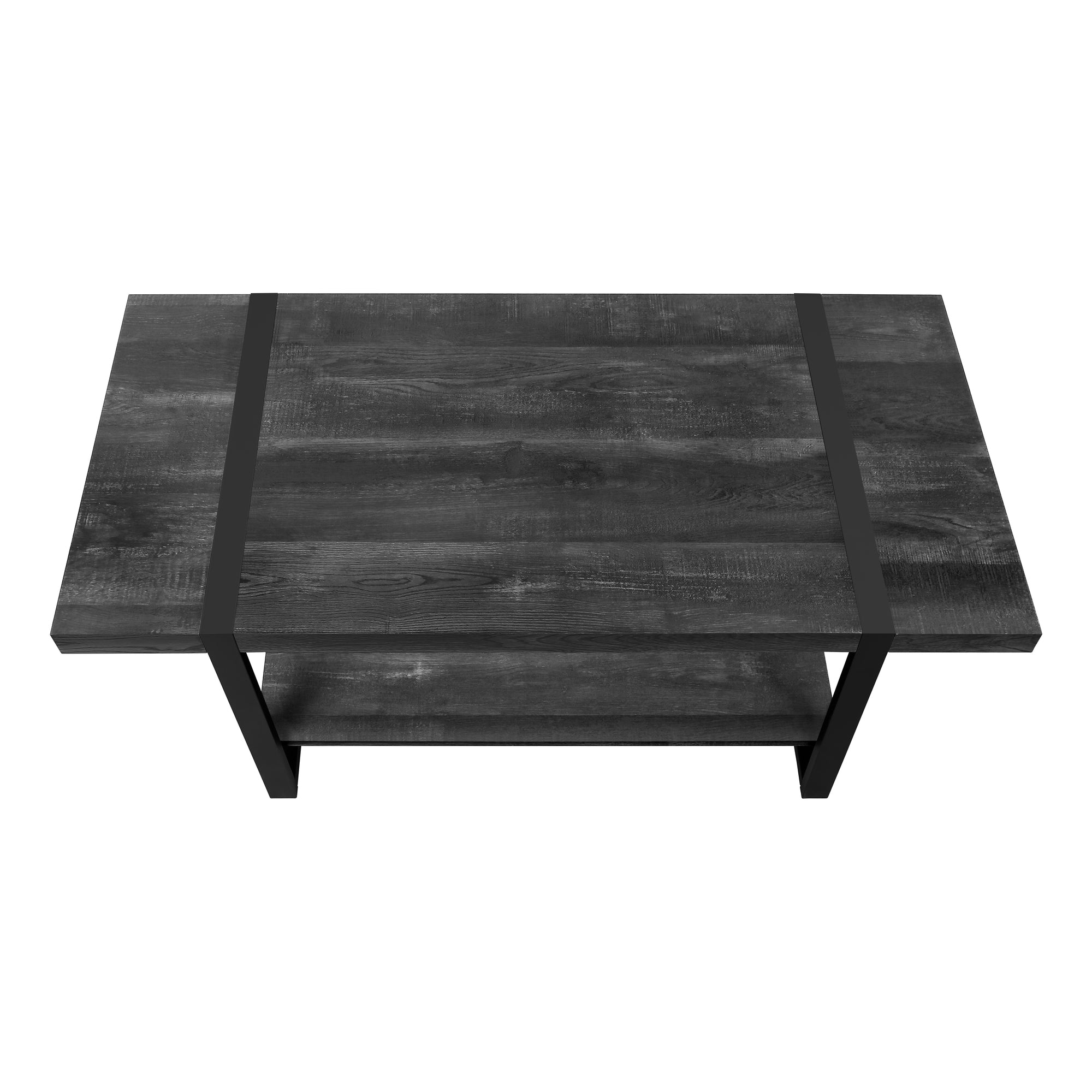 TABLE BASSE - ASPECT BOIS RÉCUPÉRÉ NOIR / MÉTAL NOIR # I 2860