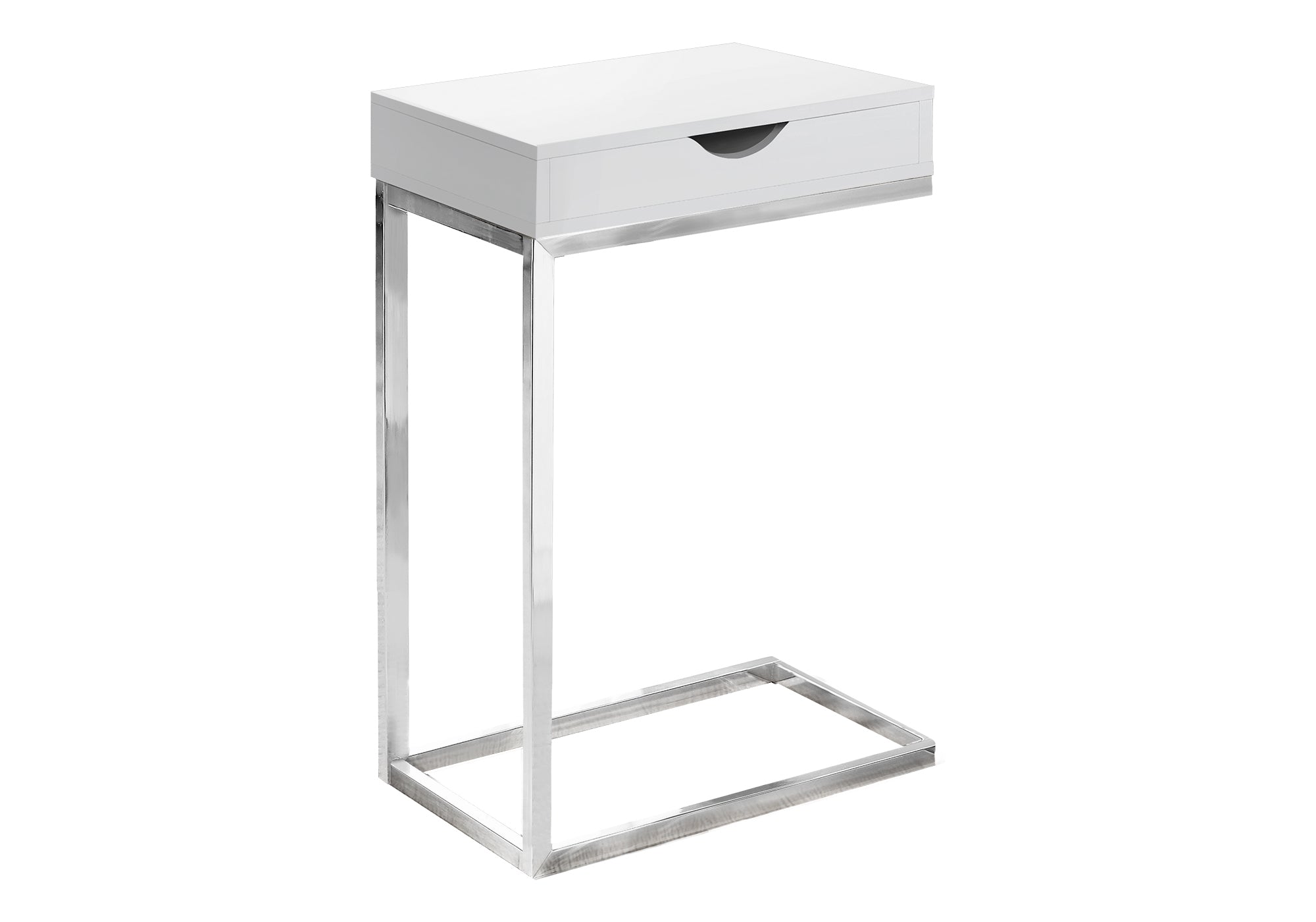 NIGHTSTAND - CHROME METAL / GLOSSY WHITE WITH A DRAWER #I 3031