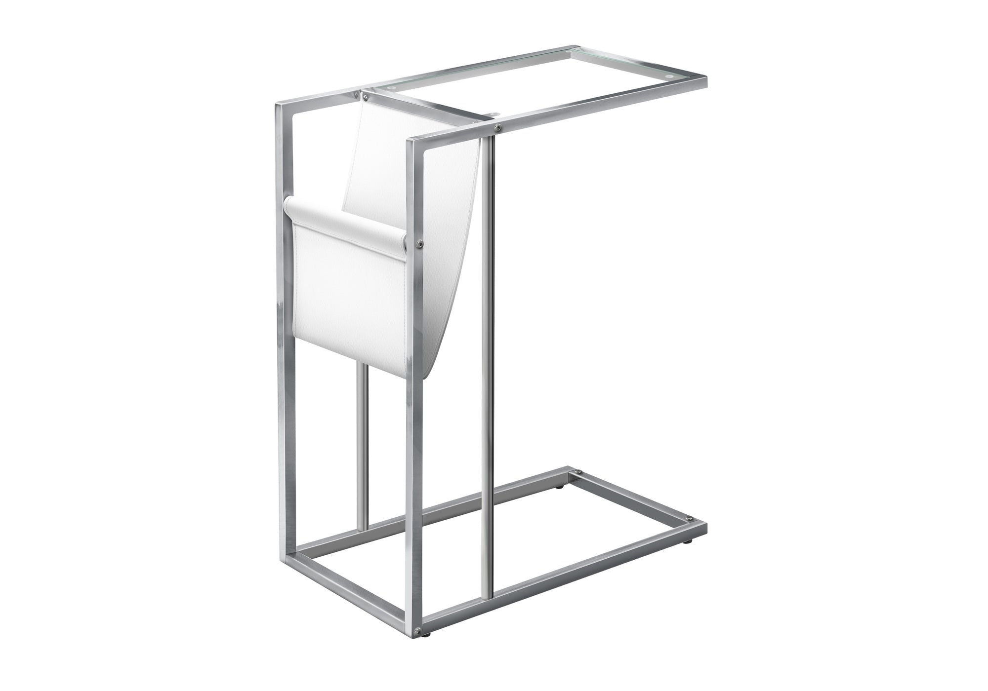 ACCENT TABLE - WHITE / CHROME METAL WITH A MAGAZINE RACK #I 3034