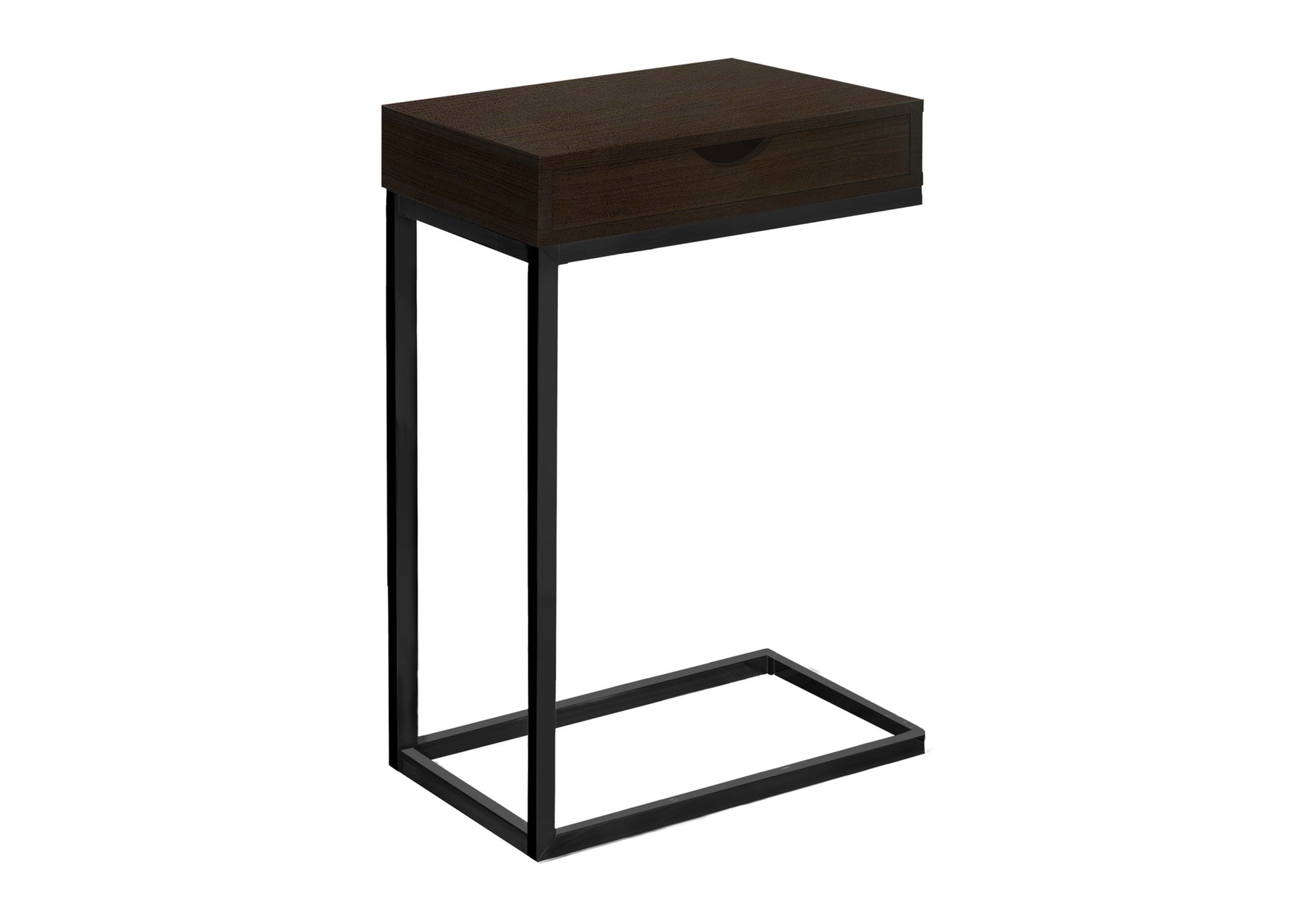 ACCENT TABLE - ESPRESSO / BLACK METAL WITH A DRAWER #I 3069