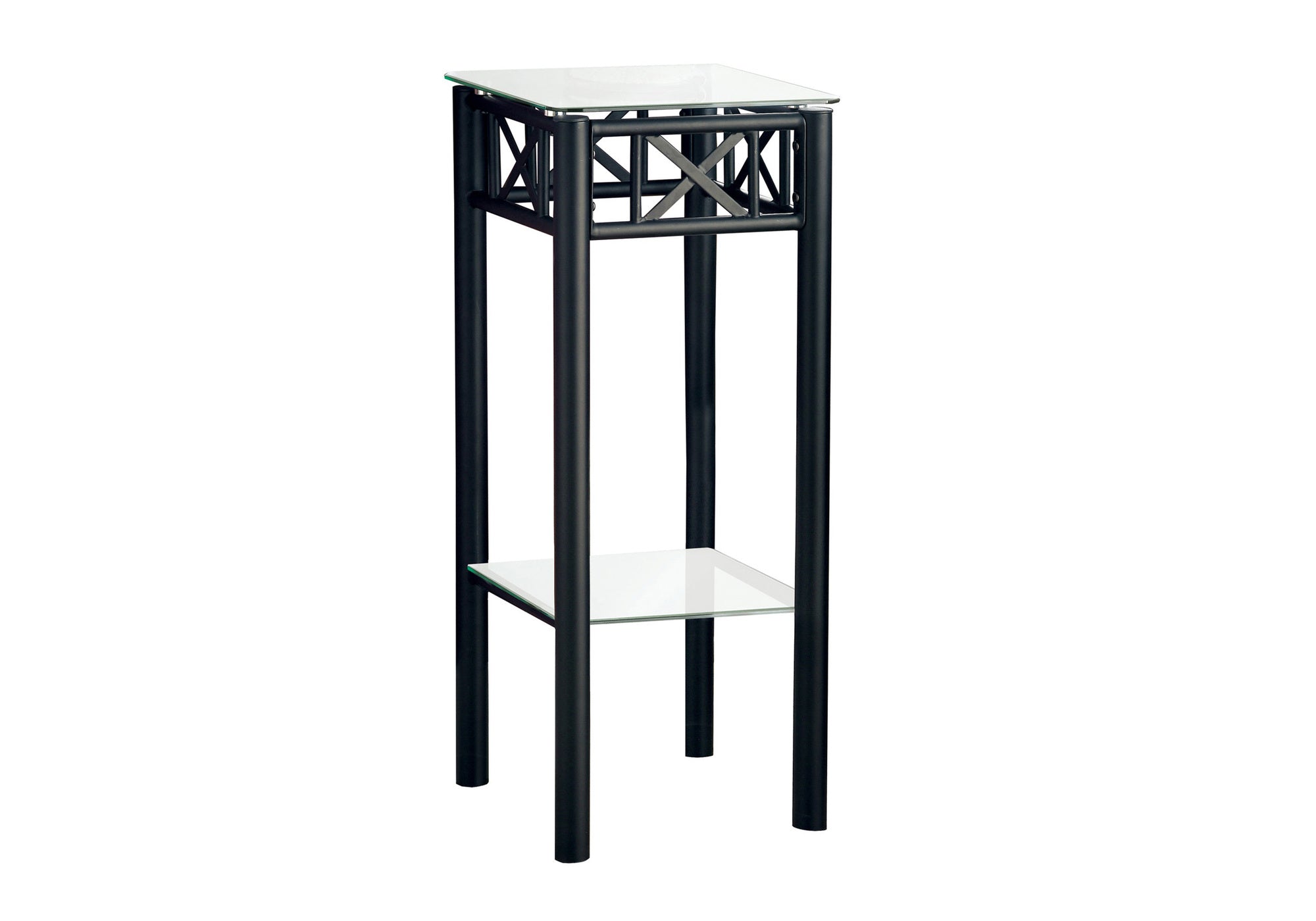 NIGHTSTAND - BLACK METAL WITH TEMPERED GLASS #I 3078