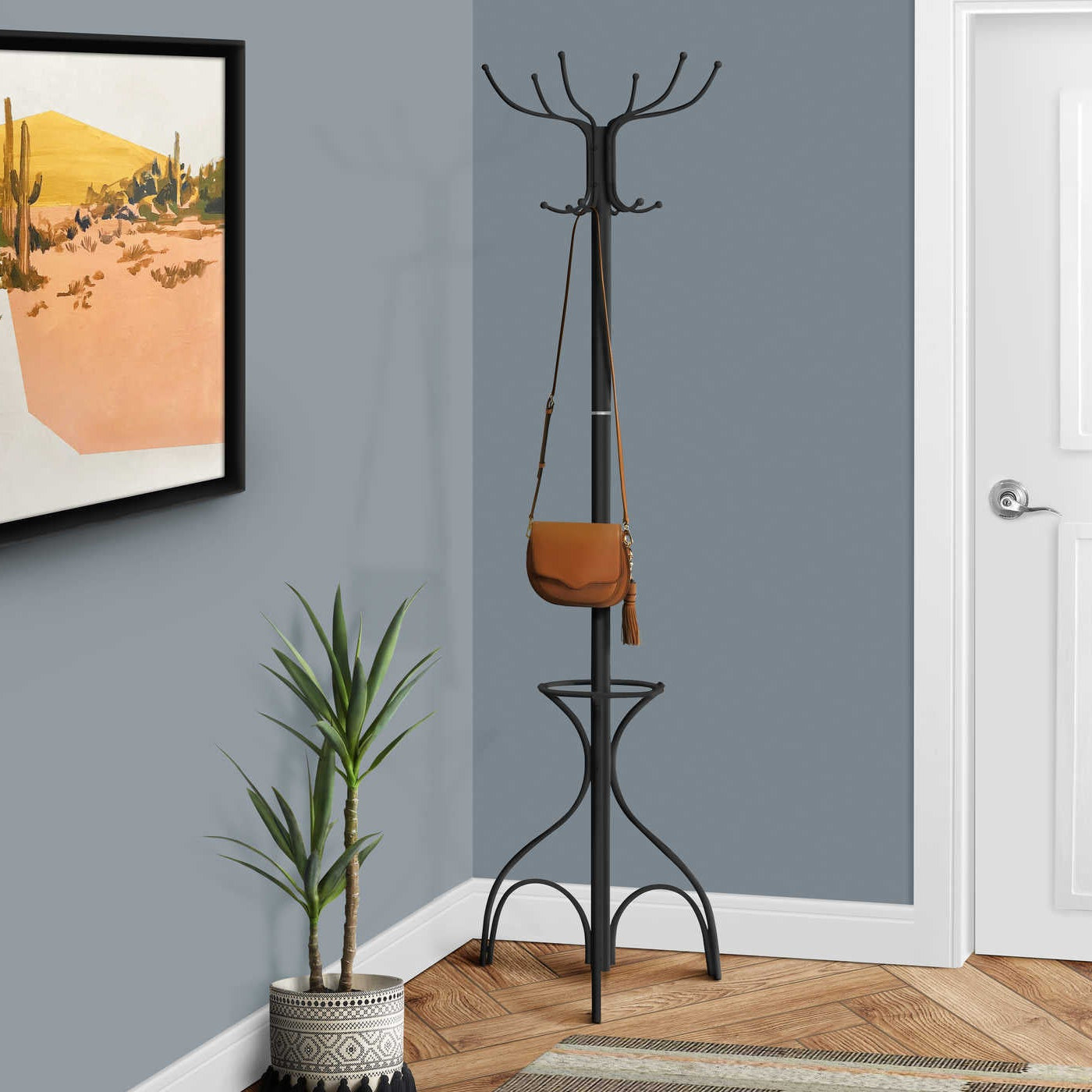 Porte-manteau sur pied I 2031 métal noir 70 po avec 12 crochets et porte-parapluie – Bonito Montréal