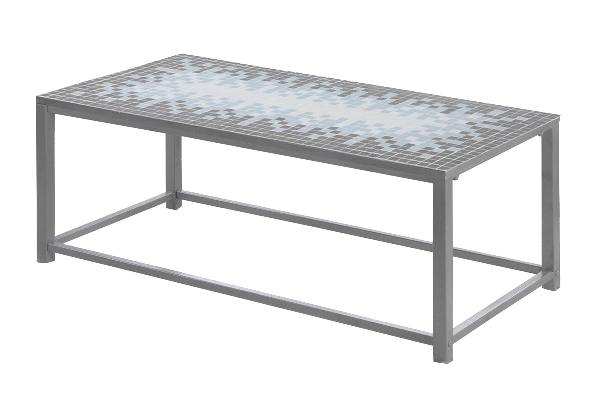 TABLE BASSE - PLATEAU CARREAUX GRIS / BLEU / ARGENT MARTELÉ # I 3140