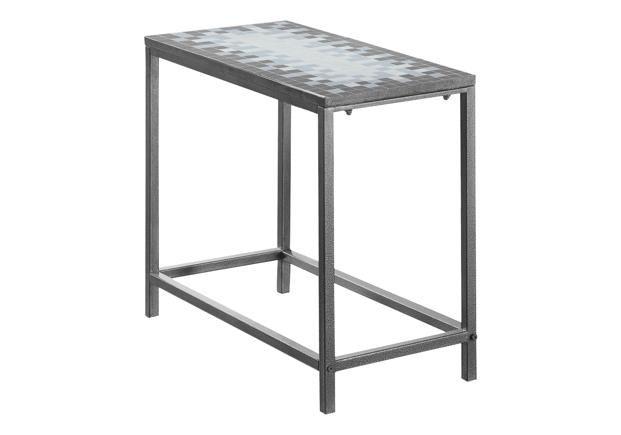 NIGHTSTAND - GREY / BLUE TILE TOP / HAMMERED SILVER #I 3143