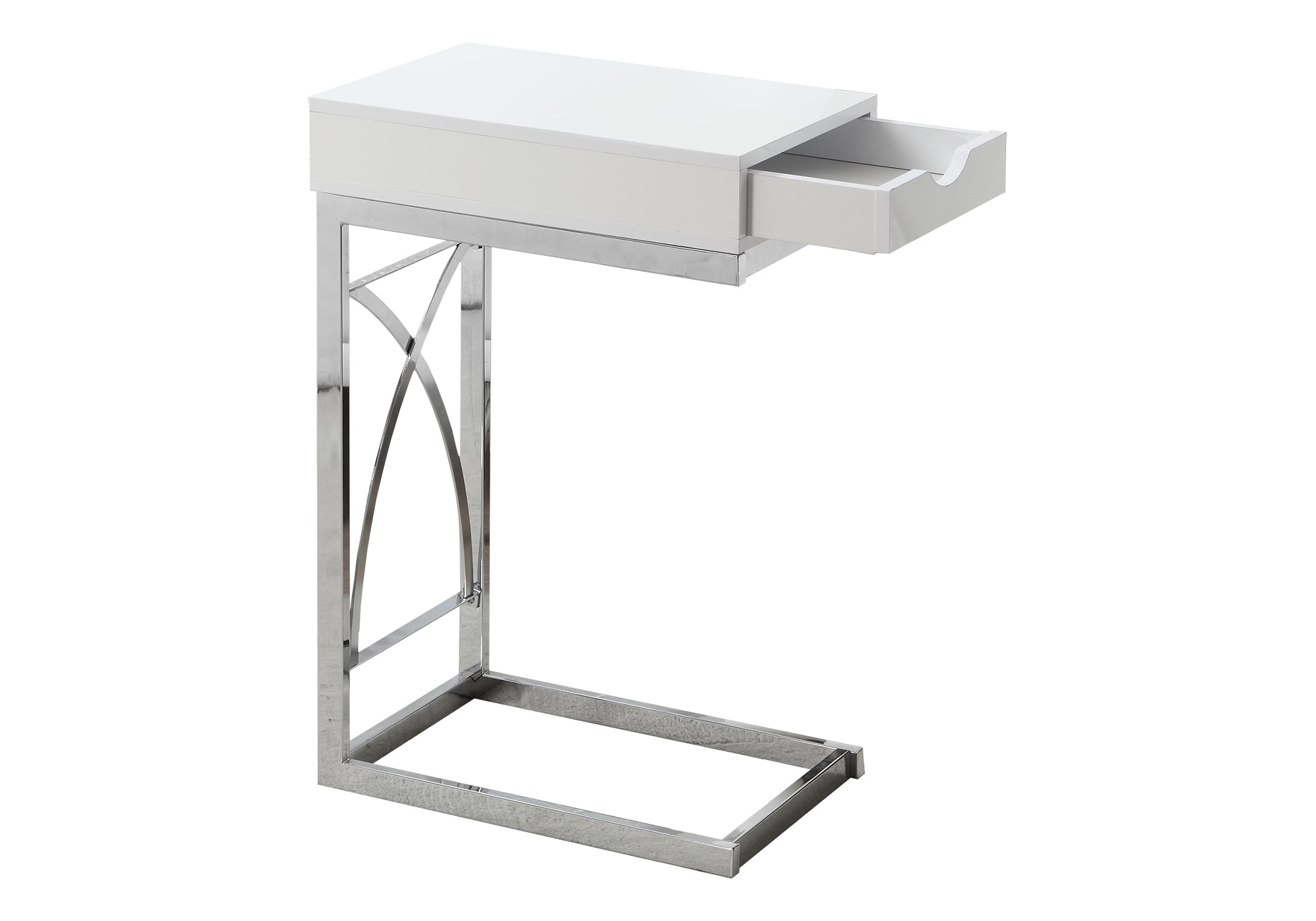 NIGHTSTAND - CHROME METAL / GLOSSY WHITE WITH A DRAWER #I 3170