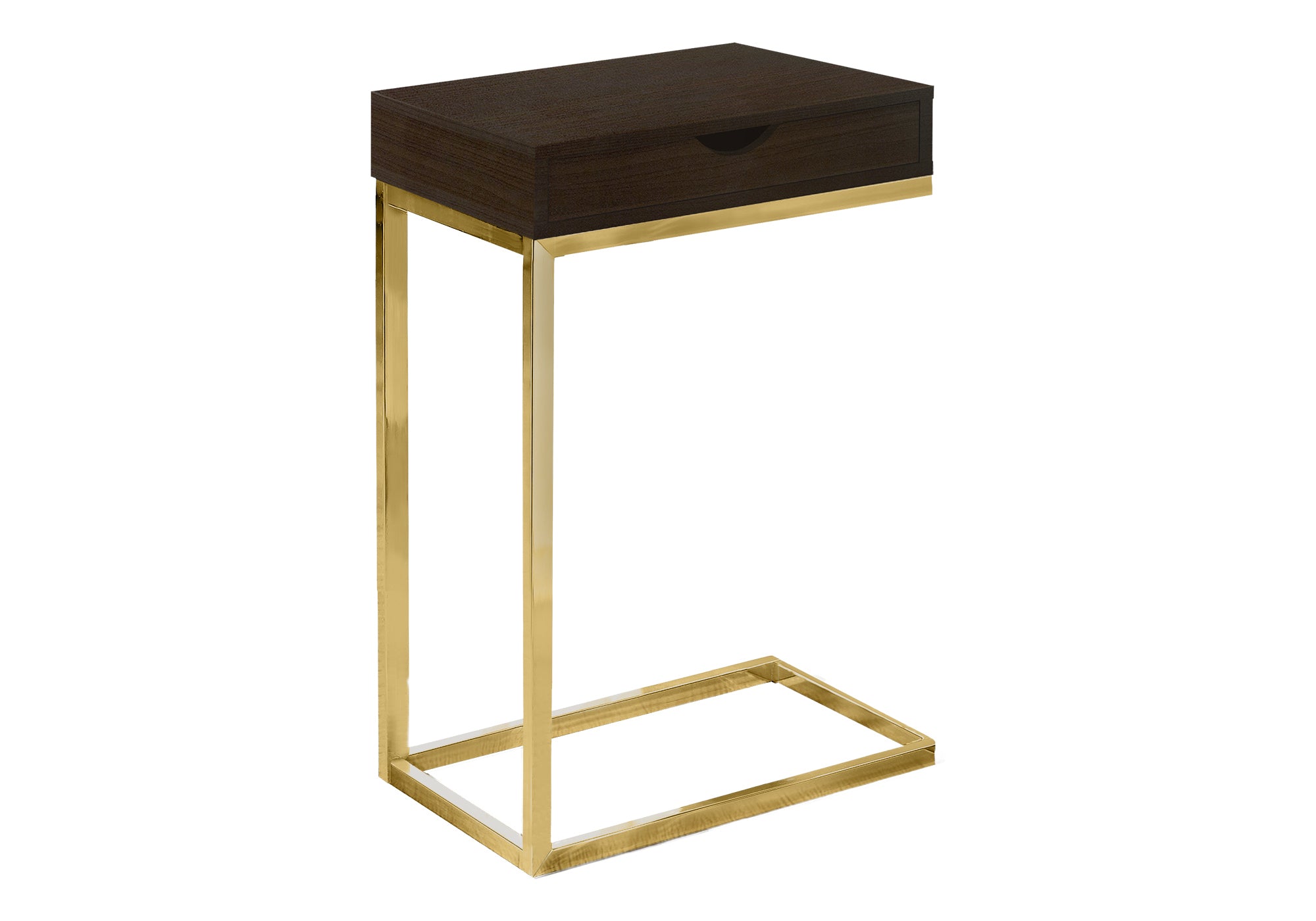 NIGHTSTAND - ESPRESSO / GOLD METAL WITH A DRAWER #I 3236