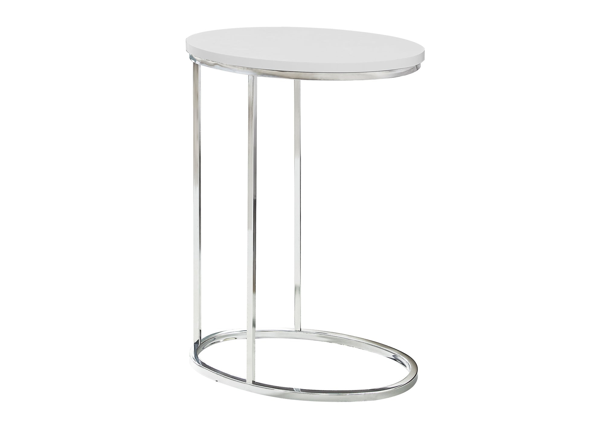 TABLE D'APPOINT - OVALE / BLANC BRILLANT AVEC MÉTAL CHROME #I 3246