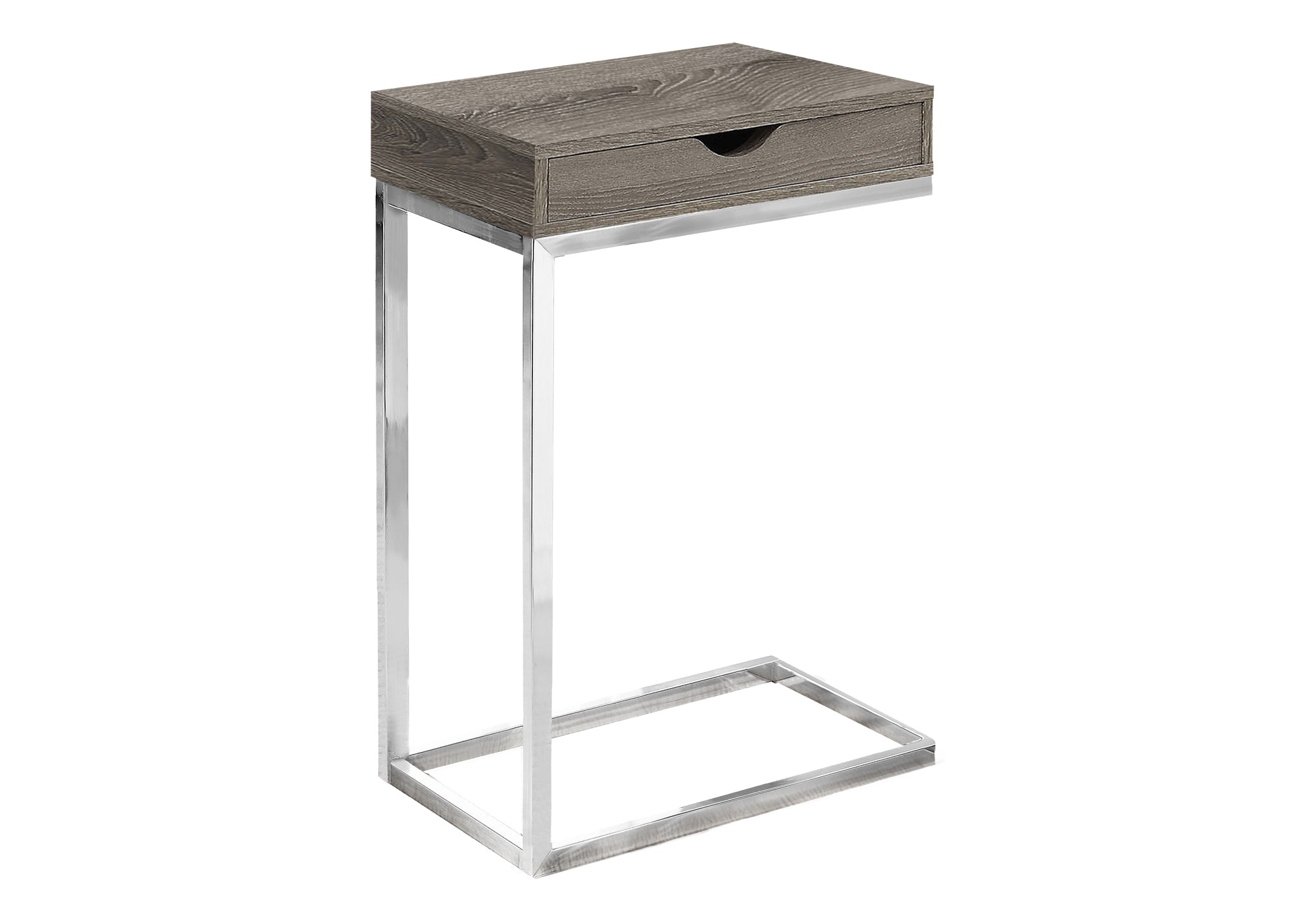 NIGHTSTAND - CHROME METAL / DARK TAUPE WITH A DRAWER #I 3254