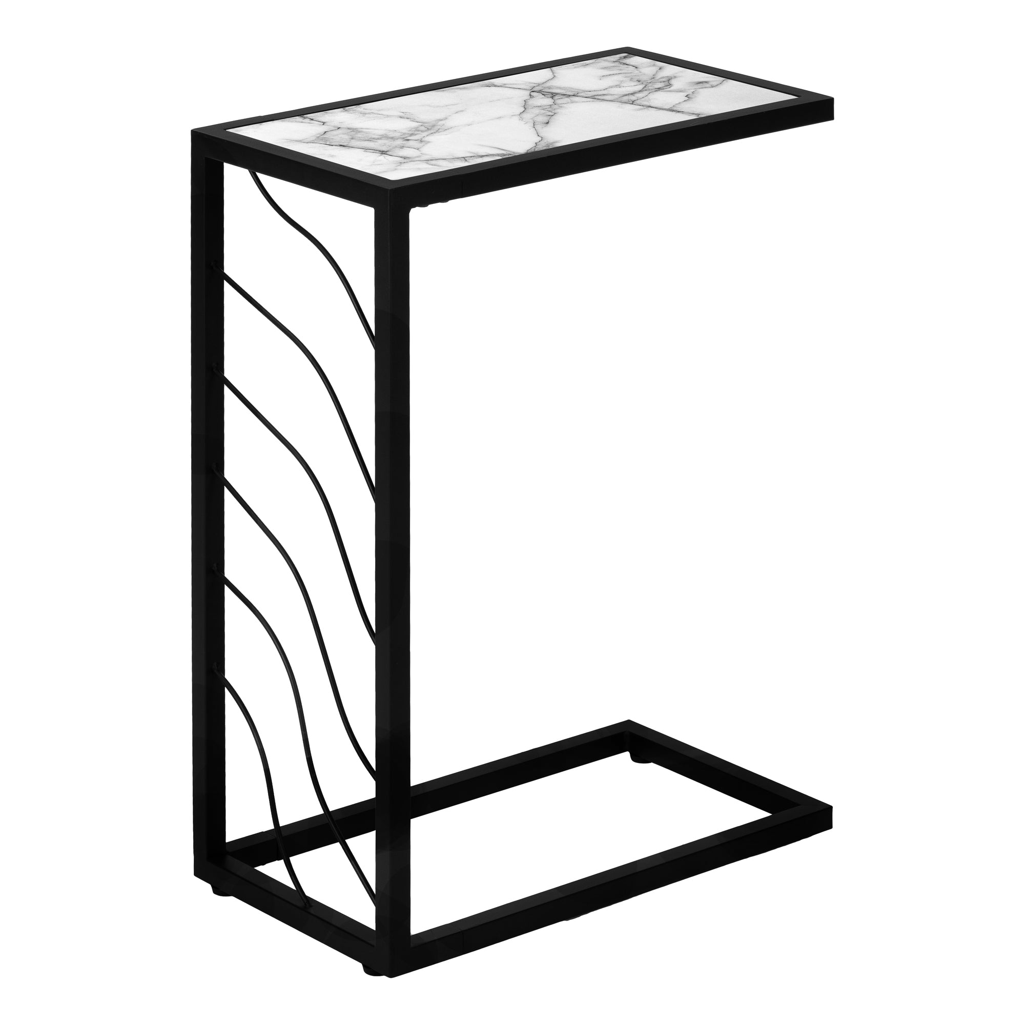 NIGHTSTAND - 25"H / WHITE MARBLE-LOOK / BLACK METAL #I 3300