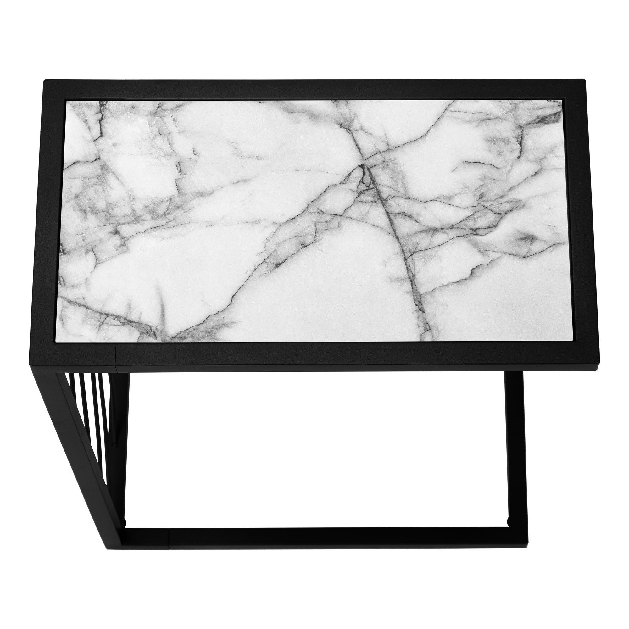 NIGHTSTAND - 25"H / WHITE MARBLE-LOOK / BLACK METAL #I 3300