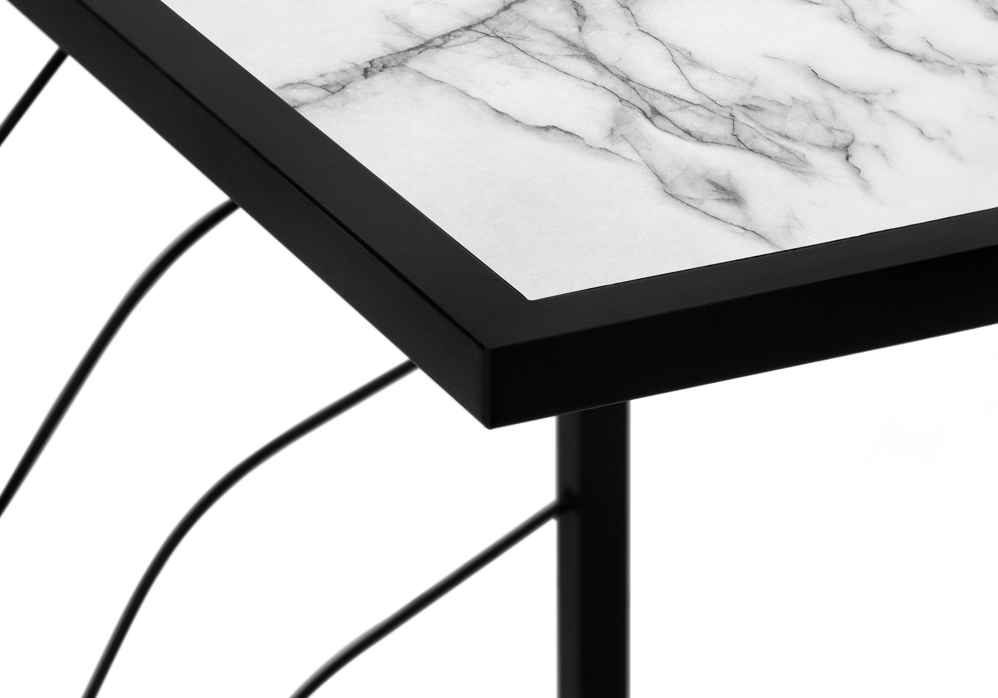 NIGHTSTAND - 25"H / WHITE MARBLE-LOOK / BLACK METAL #I 3300