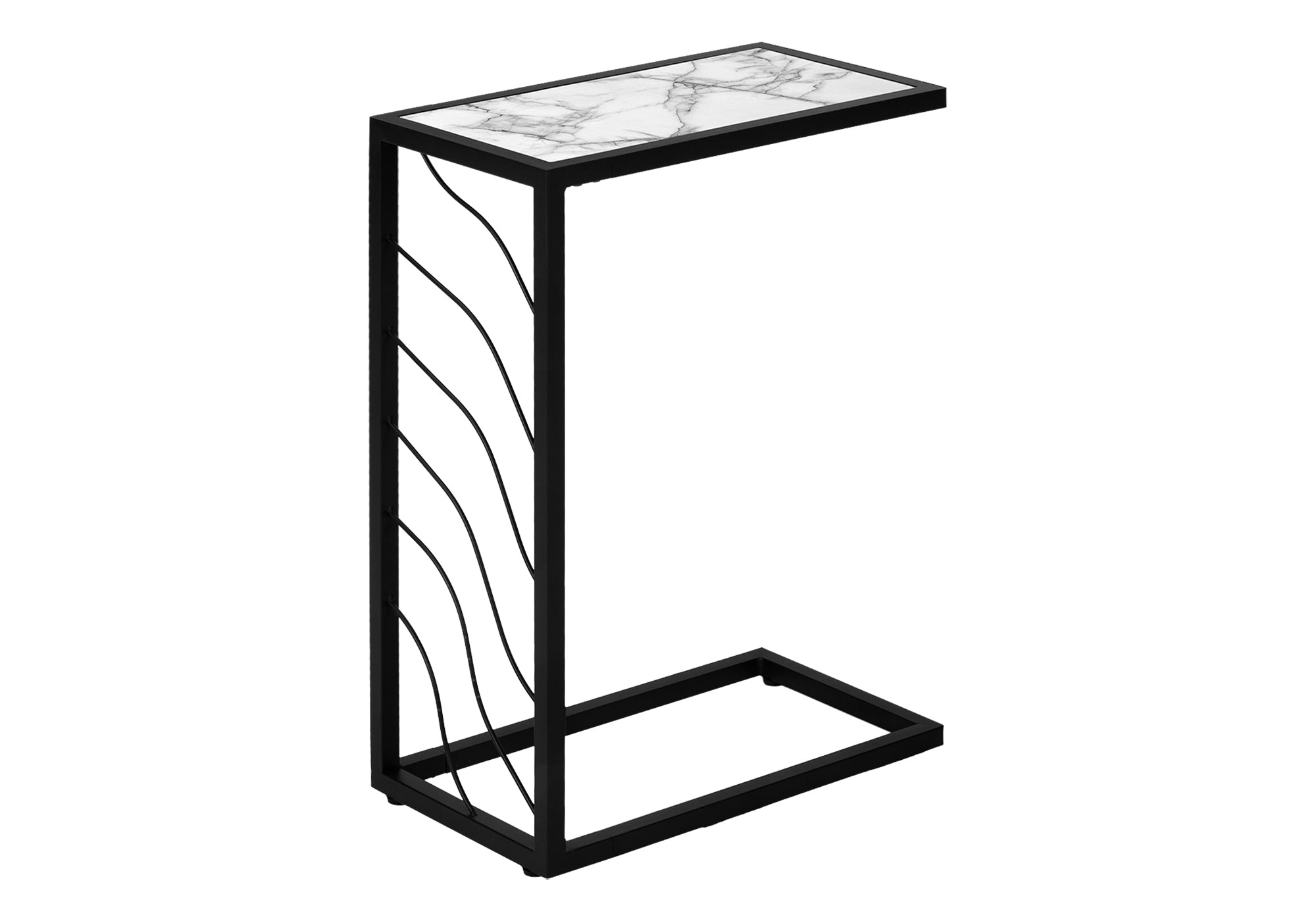 NIGHTSTAND - 25"H / WHITE MARBLE-LOOK / BLACK METAL #I 3300