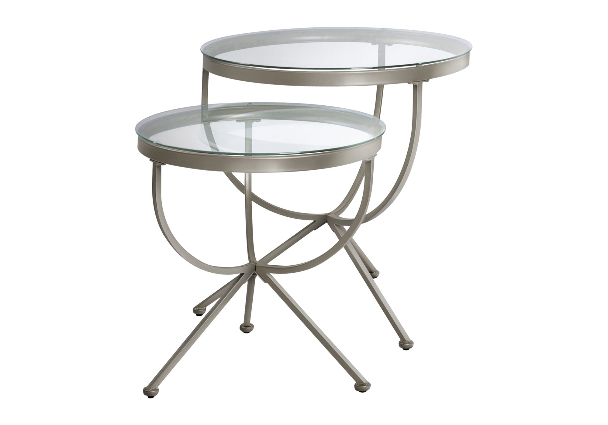 NESTING TABLE - 2PCS SET / SILVER WITH TEMPERED GLASS # I 3322