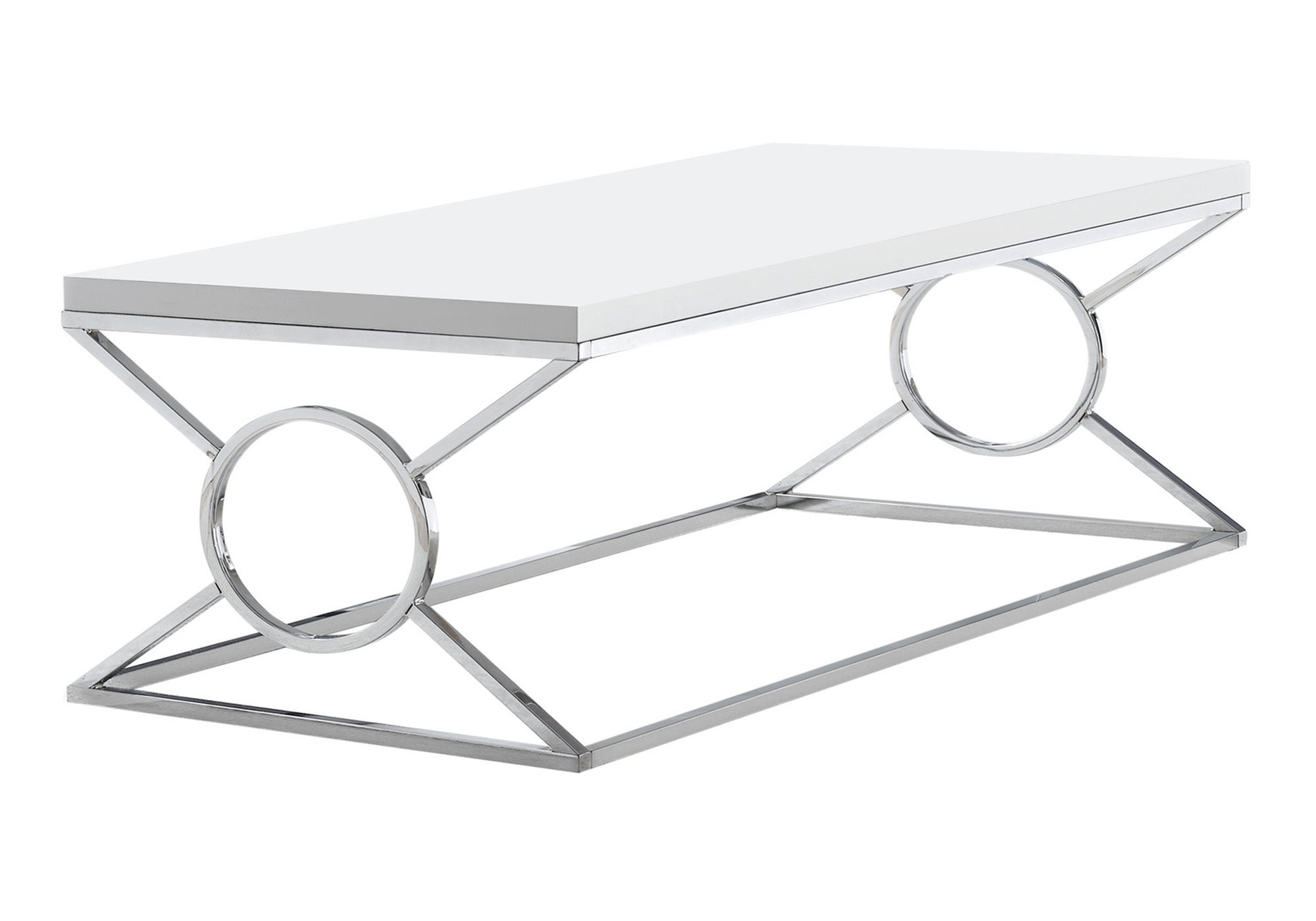 TABLE BASSE - BLANC BRILLANT AVEC MÉTAL CHROME # I 3400