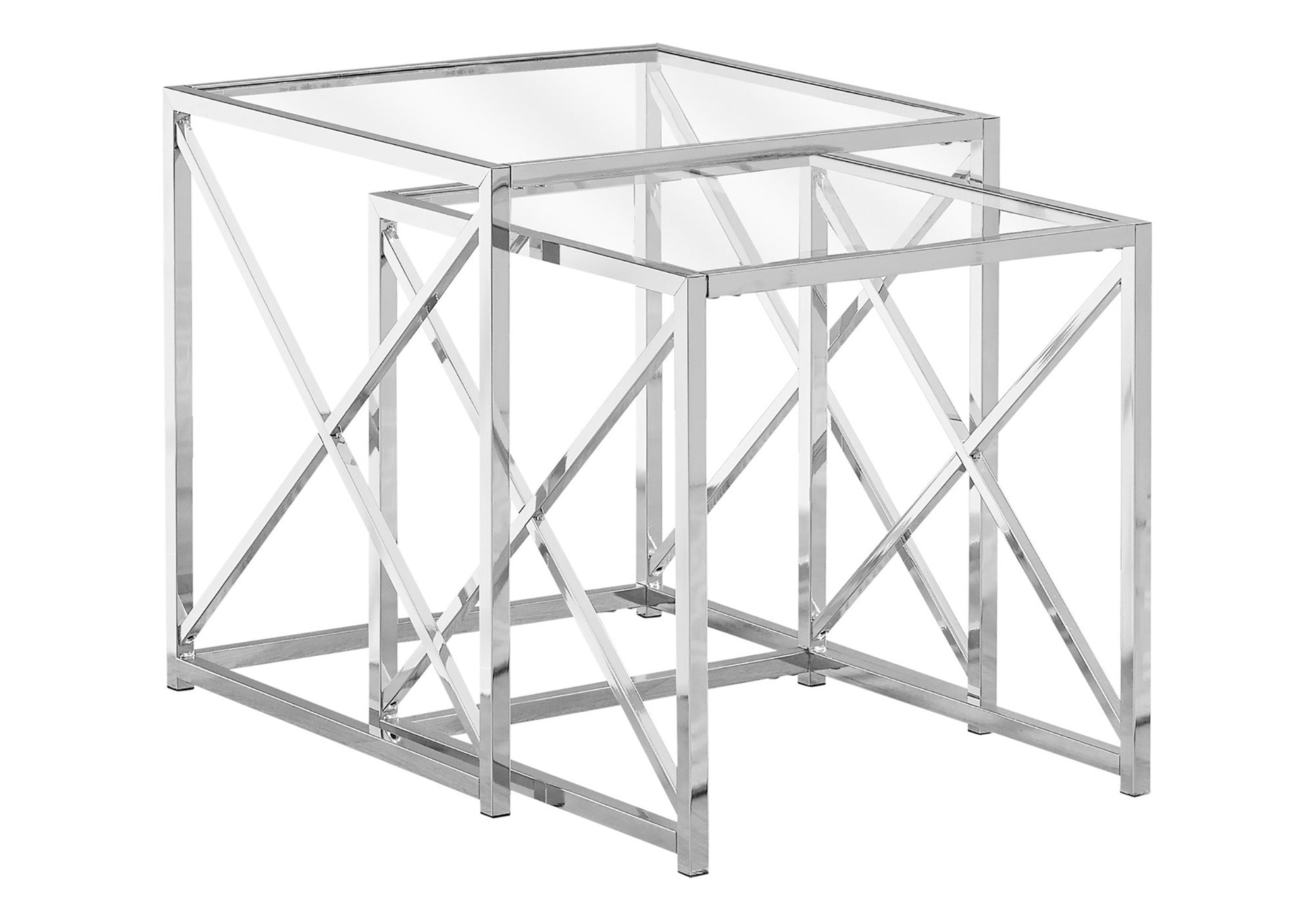 TABLE GIGOGNE - ENSEMBLE DE 2 PIÈCES / MÉTAL CHROME AVEC VERRE TREMPÉ # I 3441