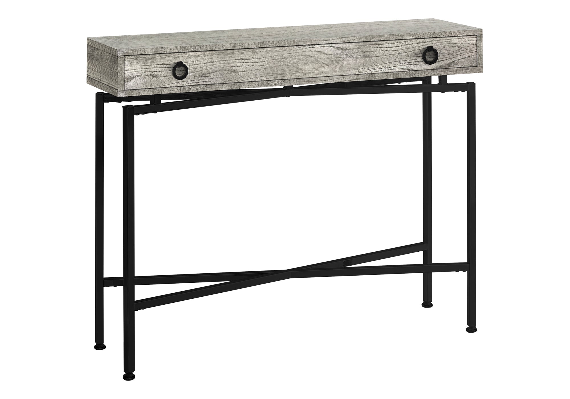 TABLE D'APPOINT - 42"L / BOIS RÉCUPÉRÉ GRIS / CONSOLE NOIRE #I 3454