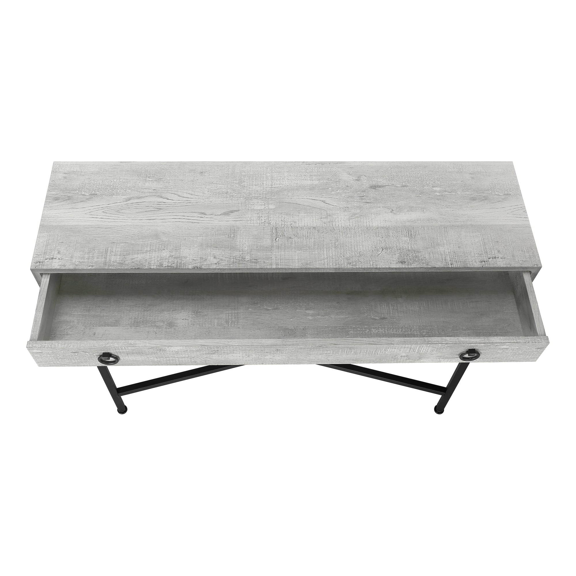 TABLE D'APPOINT - 42"L / BOIS RÉCUPÉRÉ GRIS / CONSOLE NOIRE #I 3454