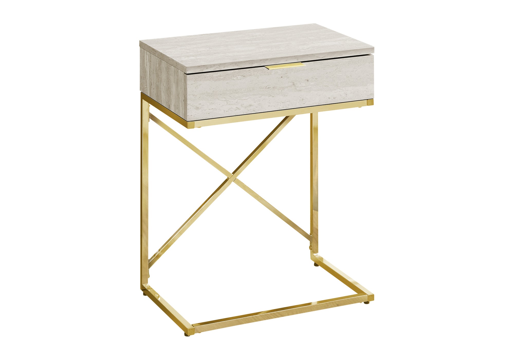 TABLE D'APPOINT - 24"H / MARBRE BEIGE / MÉTAL DORÉ #I 3473