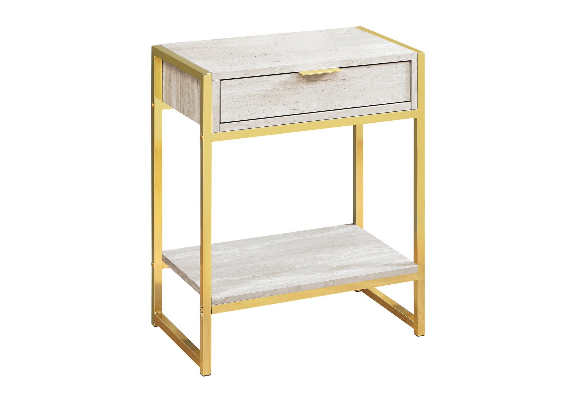 TABLE D'APPOINT - 24"H / MARBRE BEIGE / MÉTAL DORÉ #I 3483