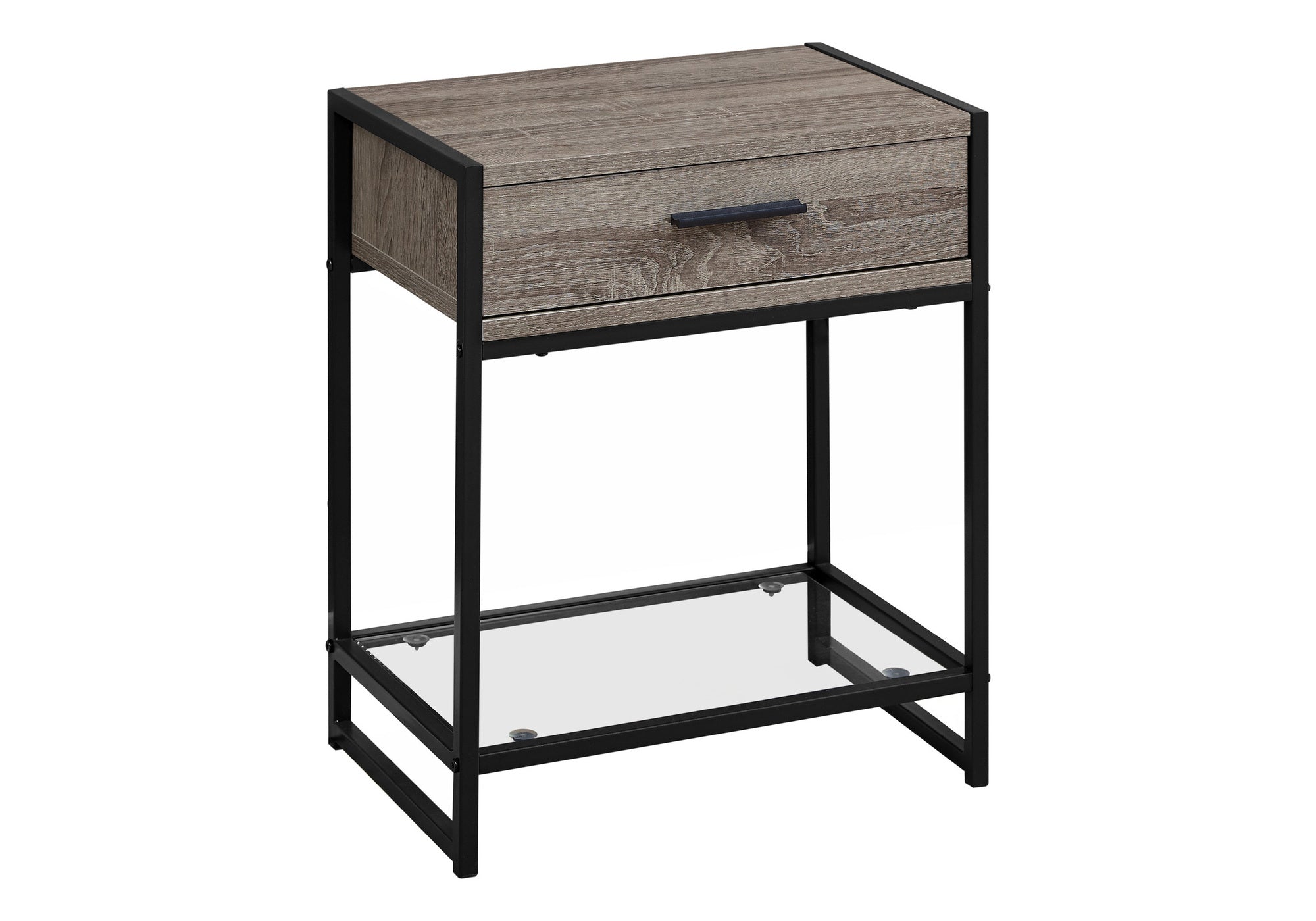 TABLE D'APPOINT - 22"H / TAUPE FONCÉ / NOIR / VERRE TREMPÉ #I 3501