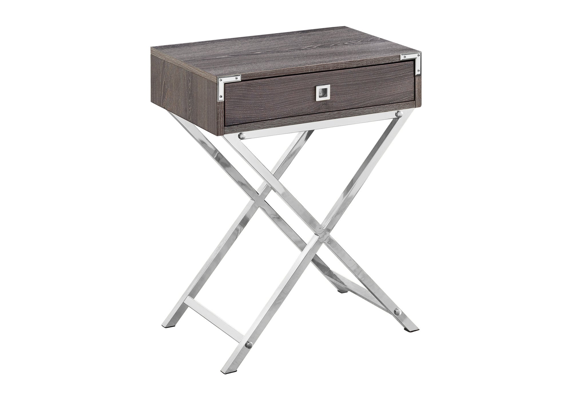 NIGHTSTAND - 24"H / DARK TAUPE / CHROME METAL #I 3555