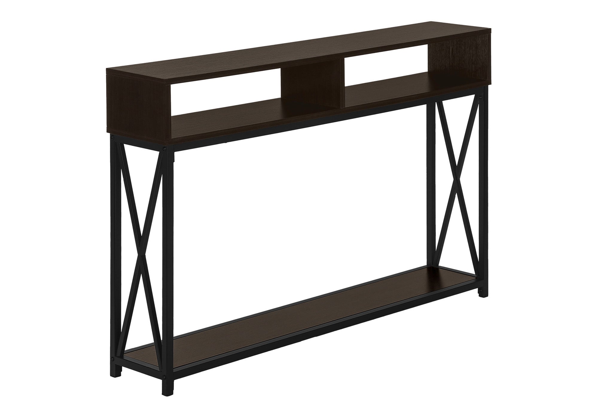 ACCENT TABLE - 48"L / ESPRESSO / BLACK METAL HALL CONSOLE #I 3574