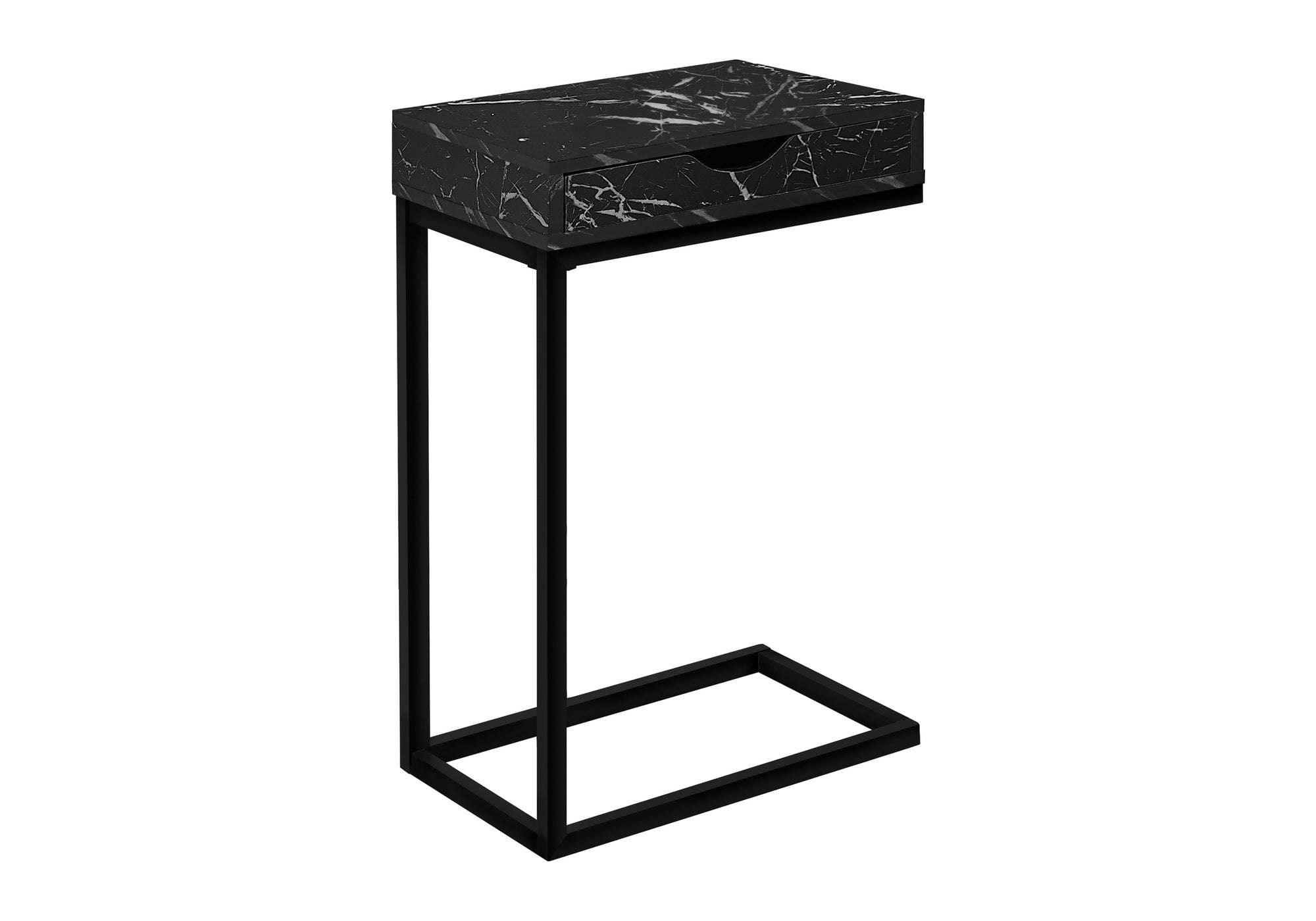 NIGHTSTAND - BLACK MARBLE / BLACK METAL WITH A DRAWER #I 3604