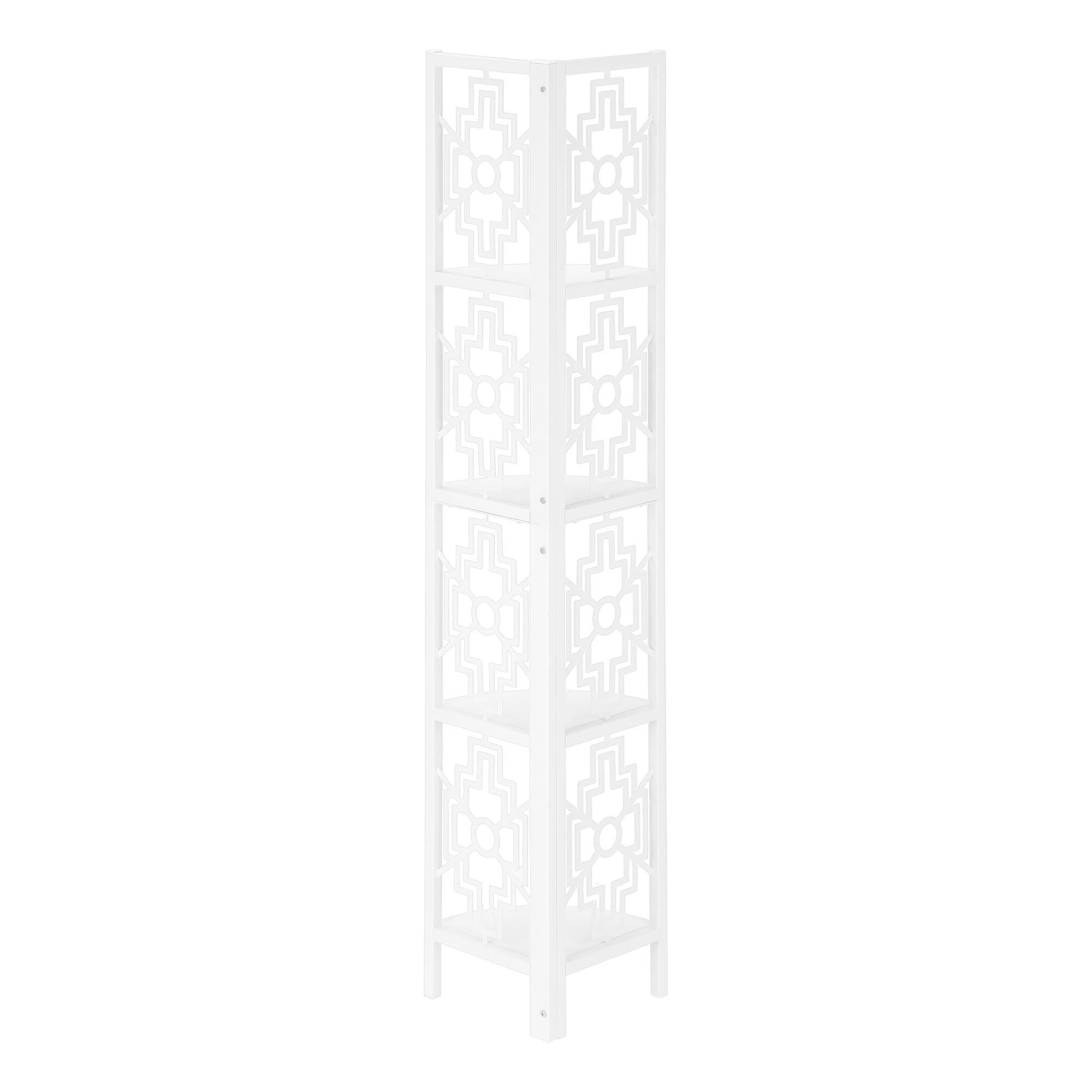 BOOKCASE - 62"H / WHITE / WHITE METAL CORNER ETAGERE # I 3623