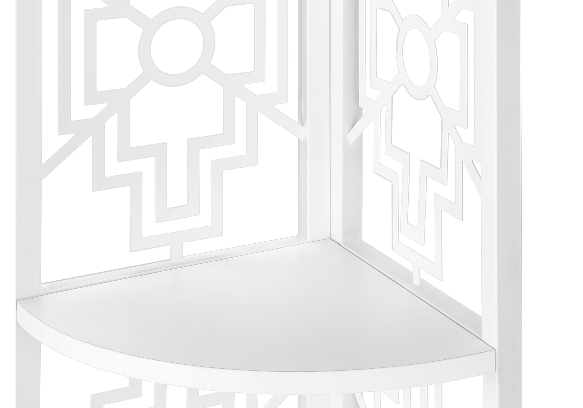 BOOKCASE - 62"H / WHITE / WHITE METAL CORNER ETAGERE # I 3623