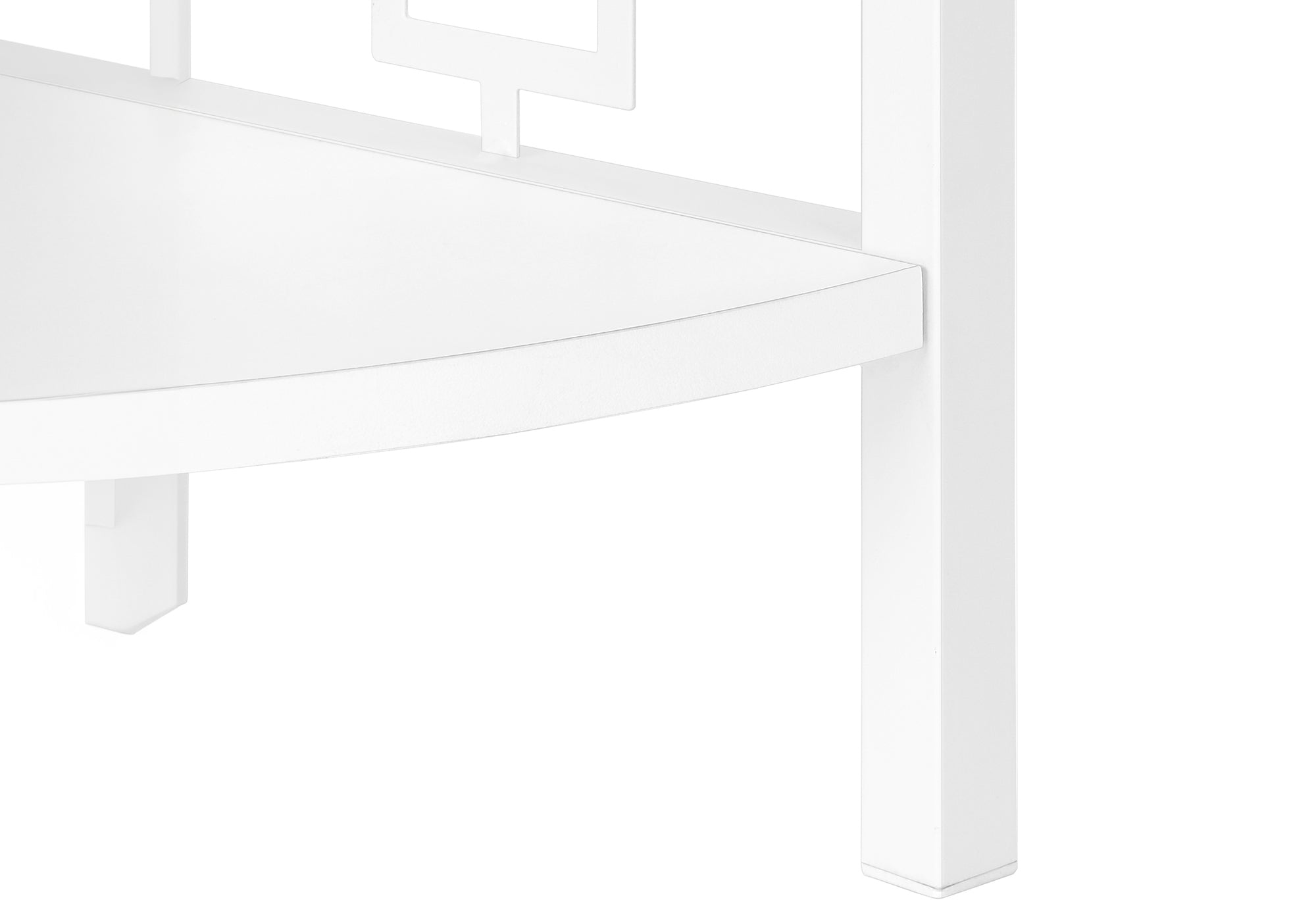 BOOKCASE - 62"H / WHITE / WHITE METAL CORNER ETAGERE # I 3623