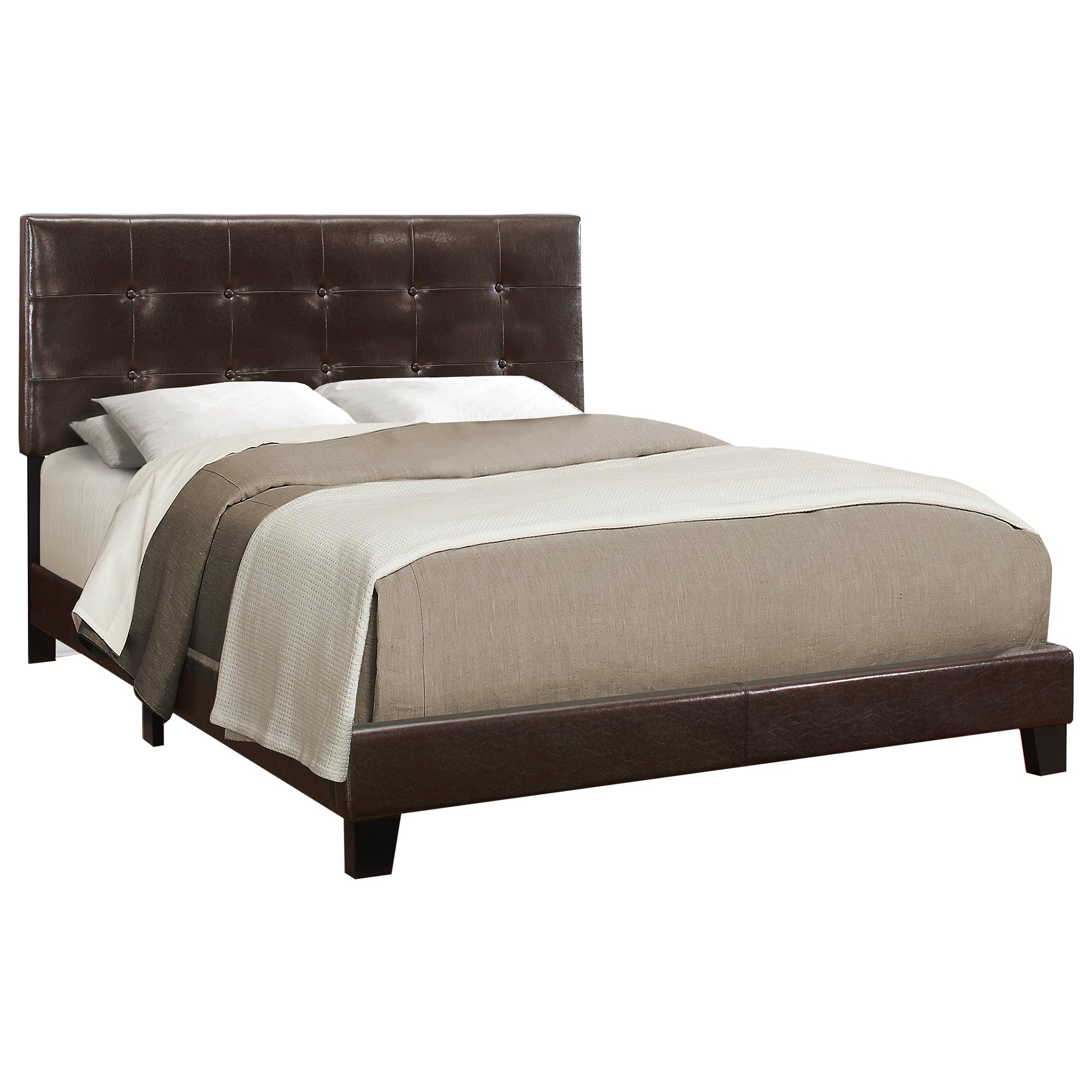 BED - QUEEN SIZE / DARK BROWN LEATHER-LOOK # I 5922Q