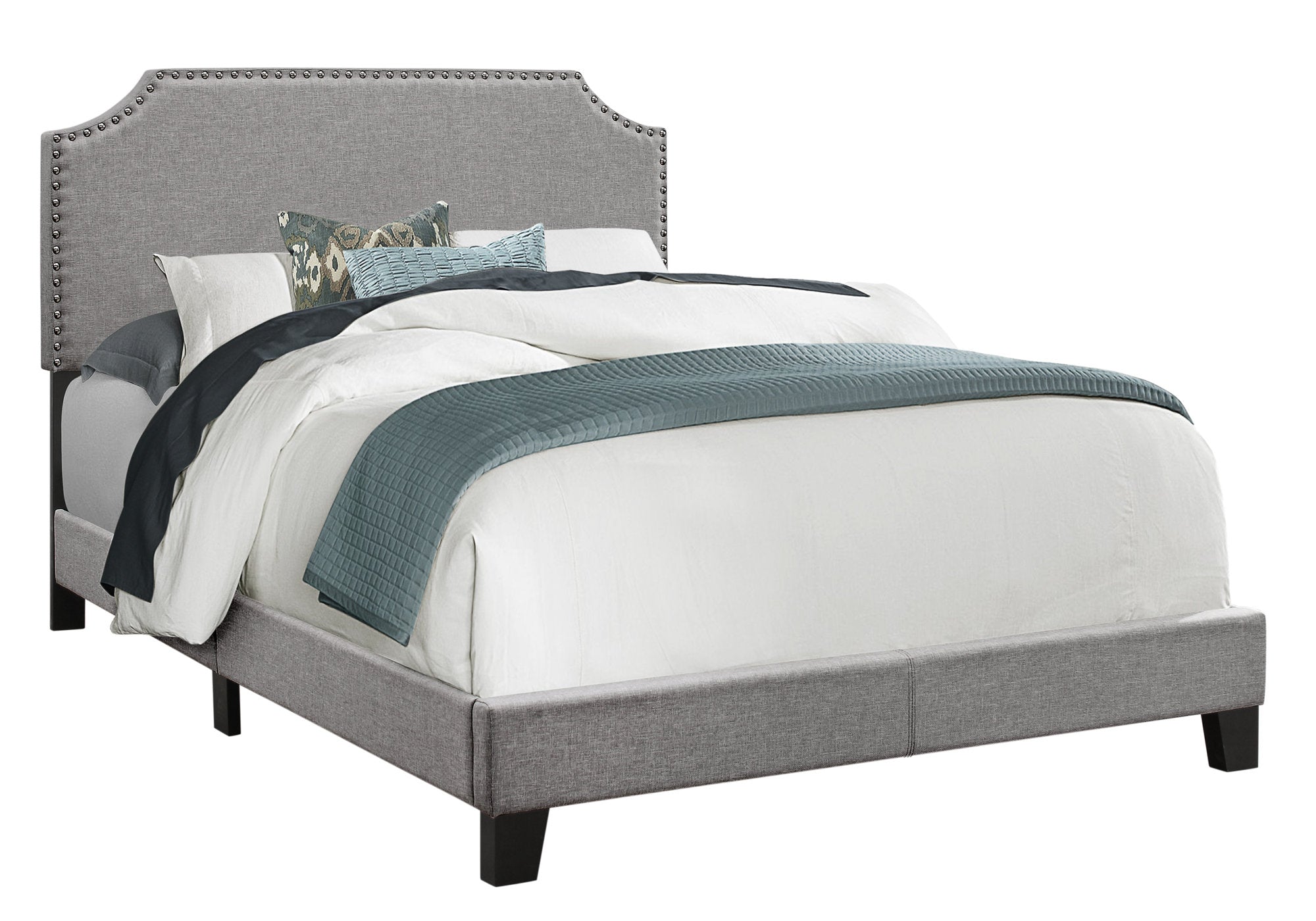 BED - FULL SIZE / GREY LINEN WITH CHROME TRIM # I 5925F