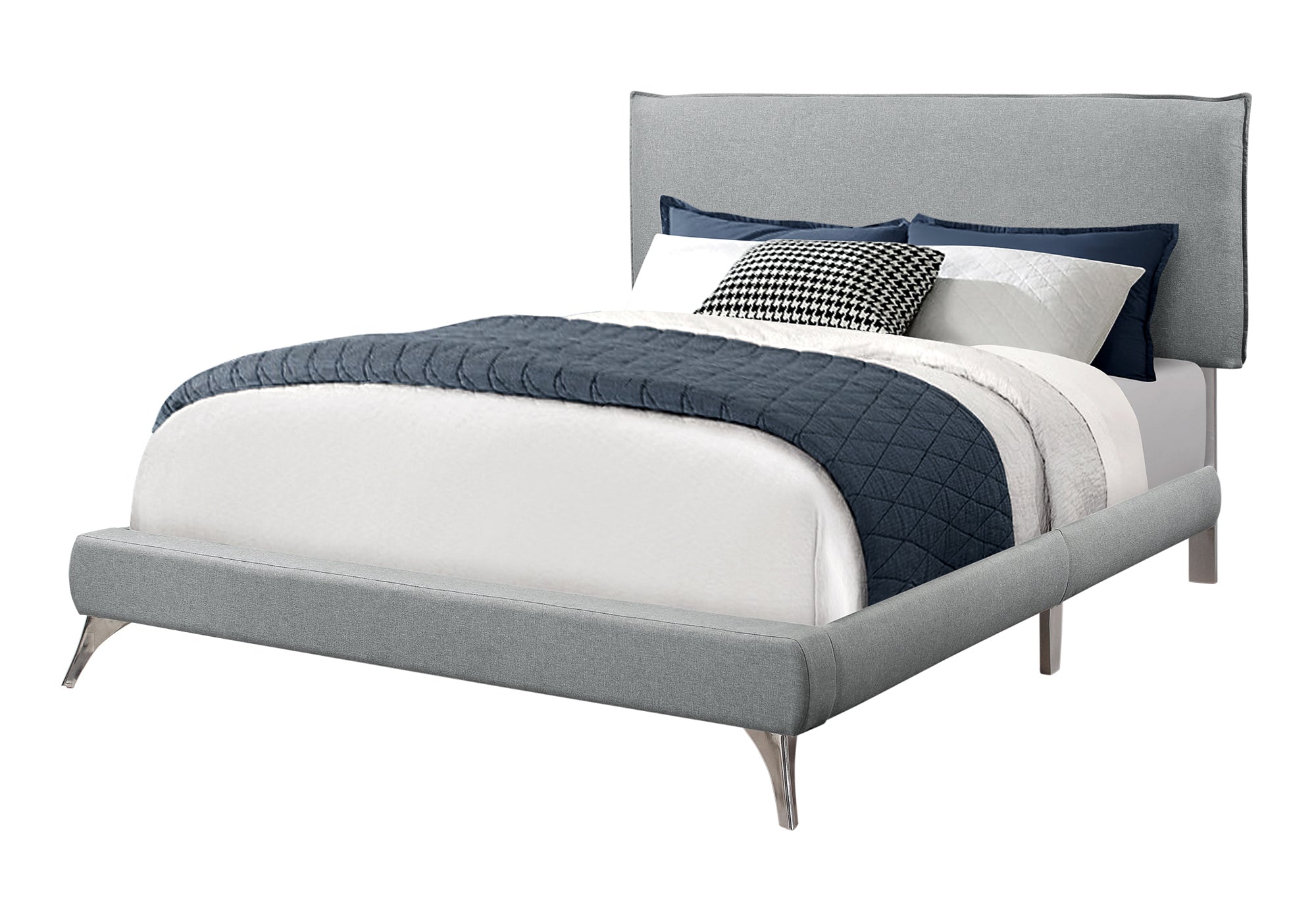 BED - QUEEN SIZE / GREY LINEN WITH CHROME LEGS # I 5950Q