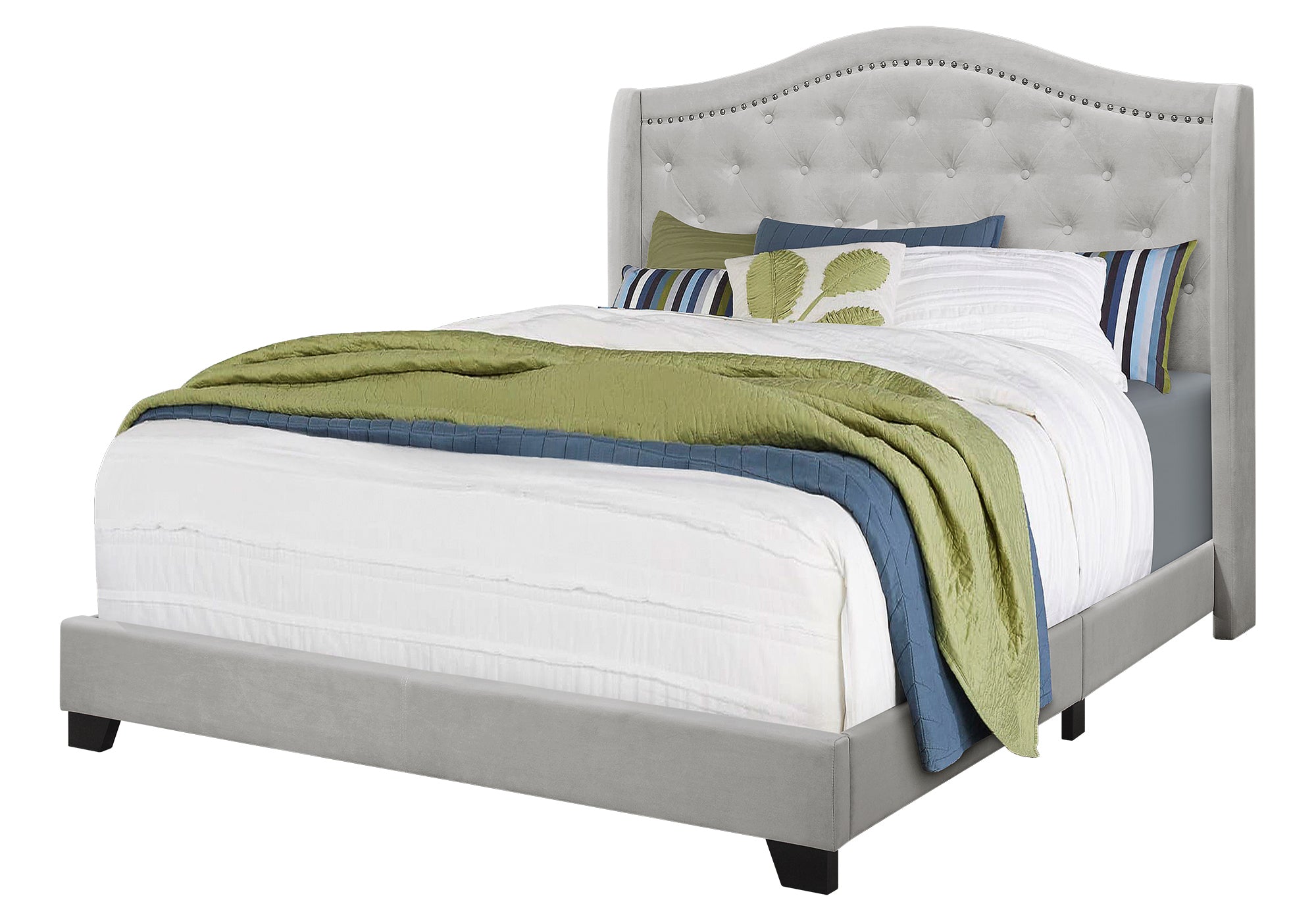 BED - QUEEN SIZE / LIGHT GREY VELVET WITH CHROME TRIM # I 5967Q