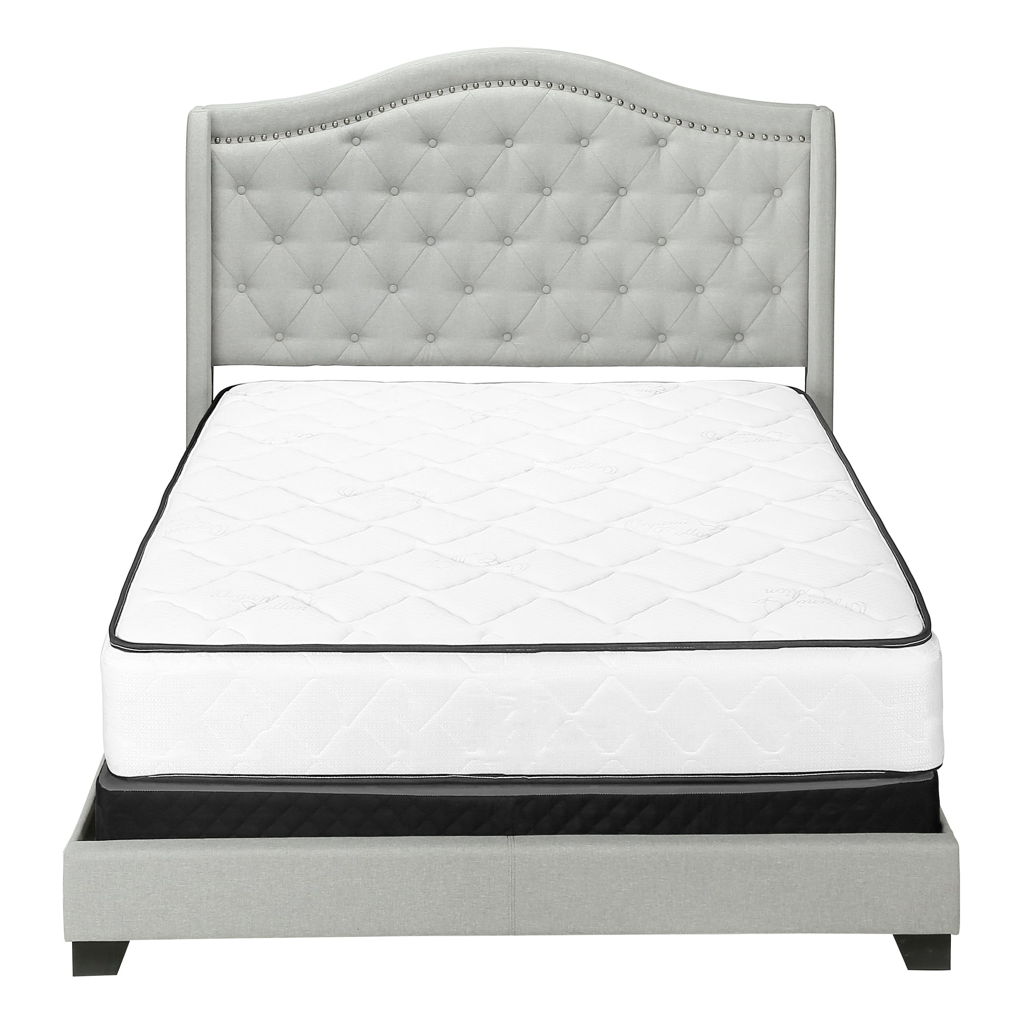 BED - QUEEN SIZE / LIGHT GREY VELVET WITH CHROME TRIM # I 5967Q