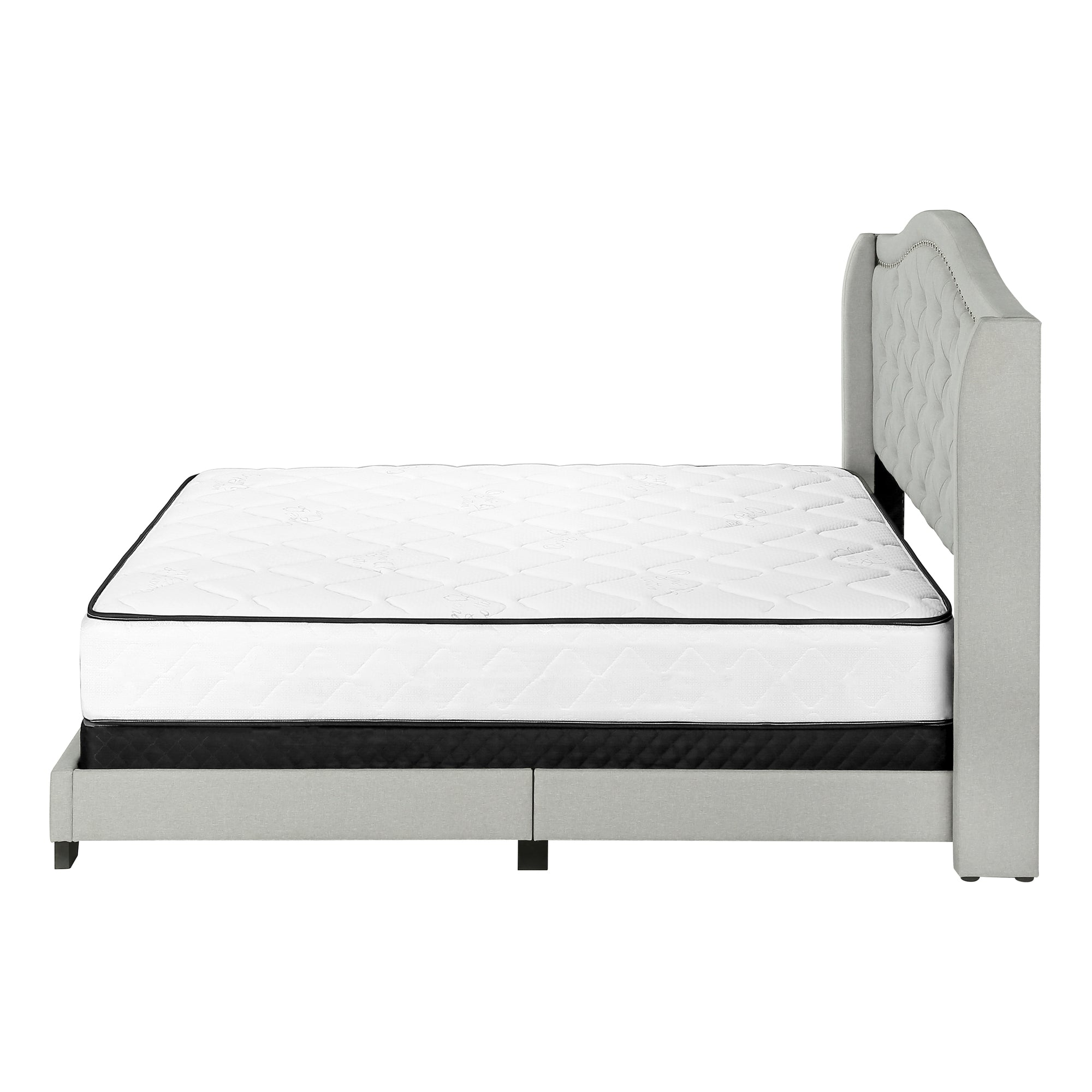 BED - QUEEN SIZE / LIGHT GREY VELVET WITH CHROME TRIM # I 5967Q