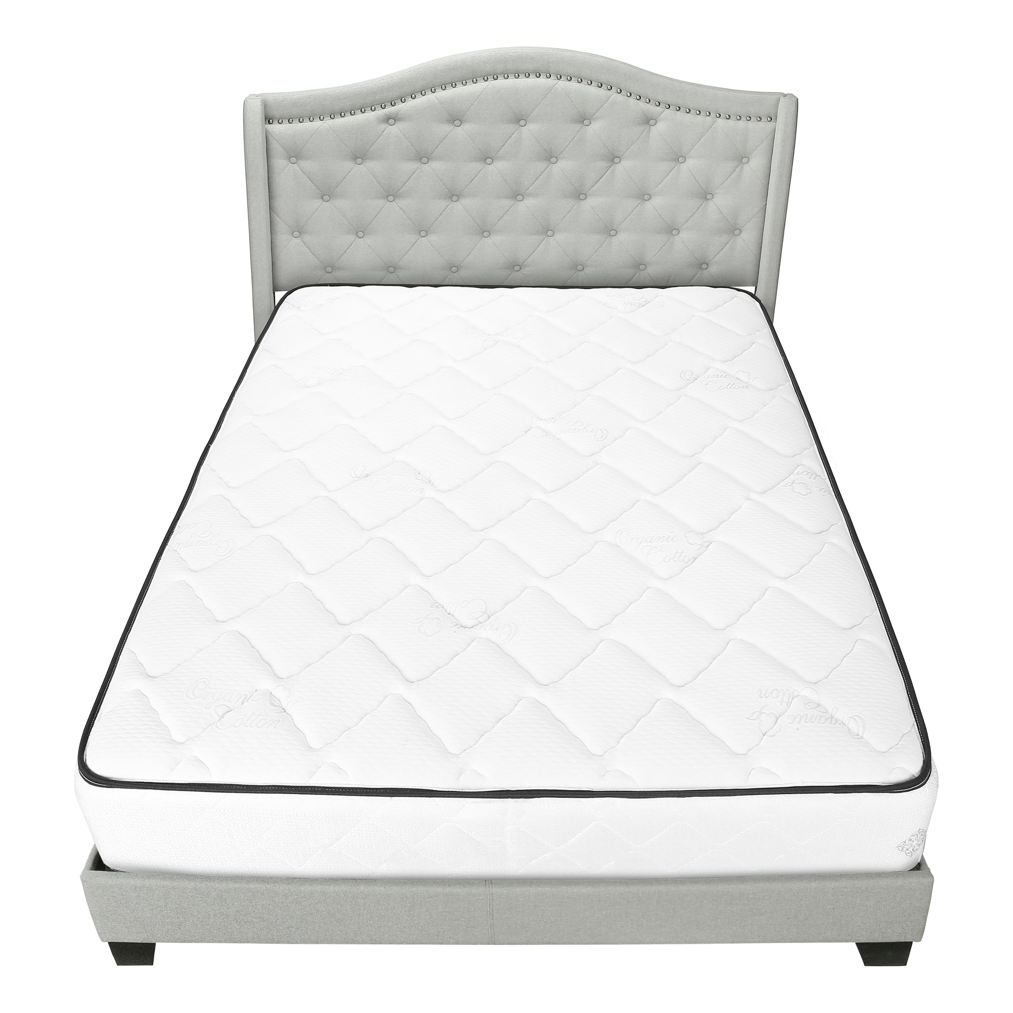 BED - QUEEN SIZE / LIGHT GREY VELVET WITH CHROME TRIM # I 5967Q