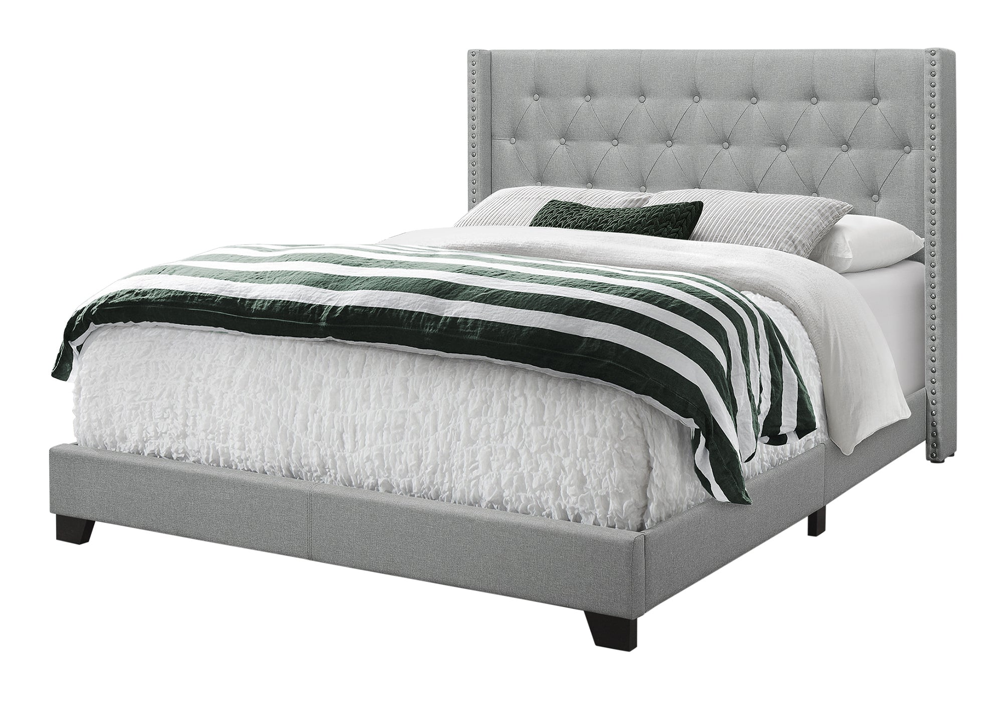 BED - QUEEN SIZE / GREY LINEN WITH CHROME TRIM # I 5984Q