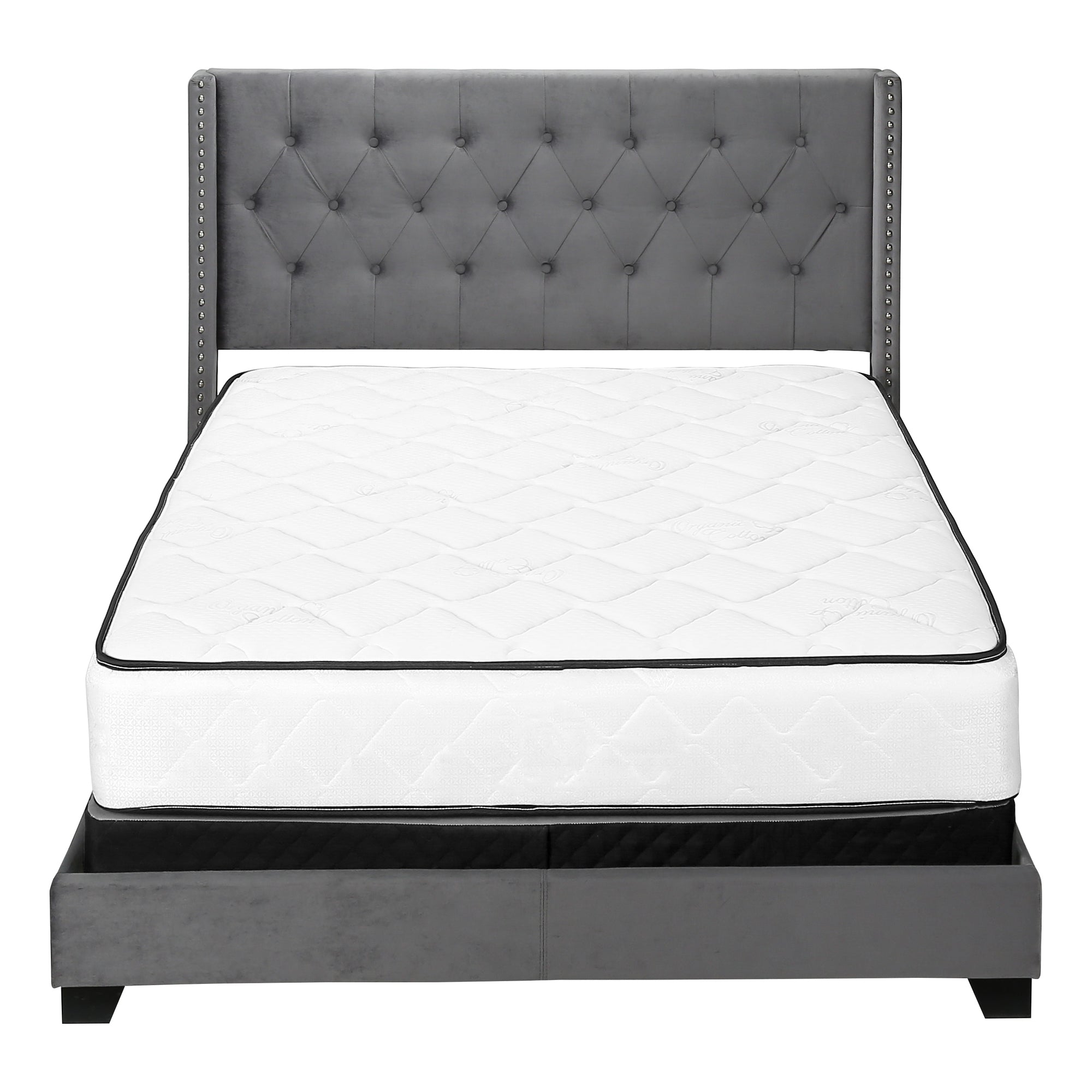 BED - QUEEN SIZE / DARK GREY VELVET WITH CHROME TRIM # I 5986Q