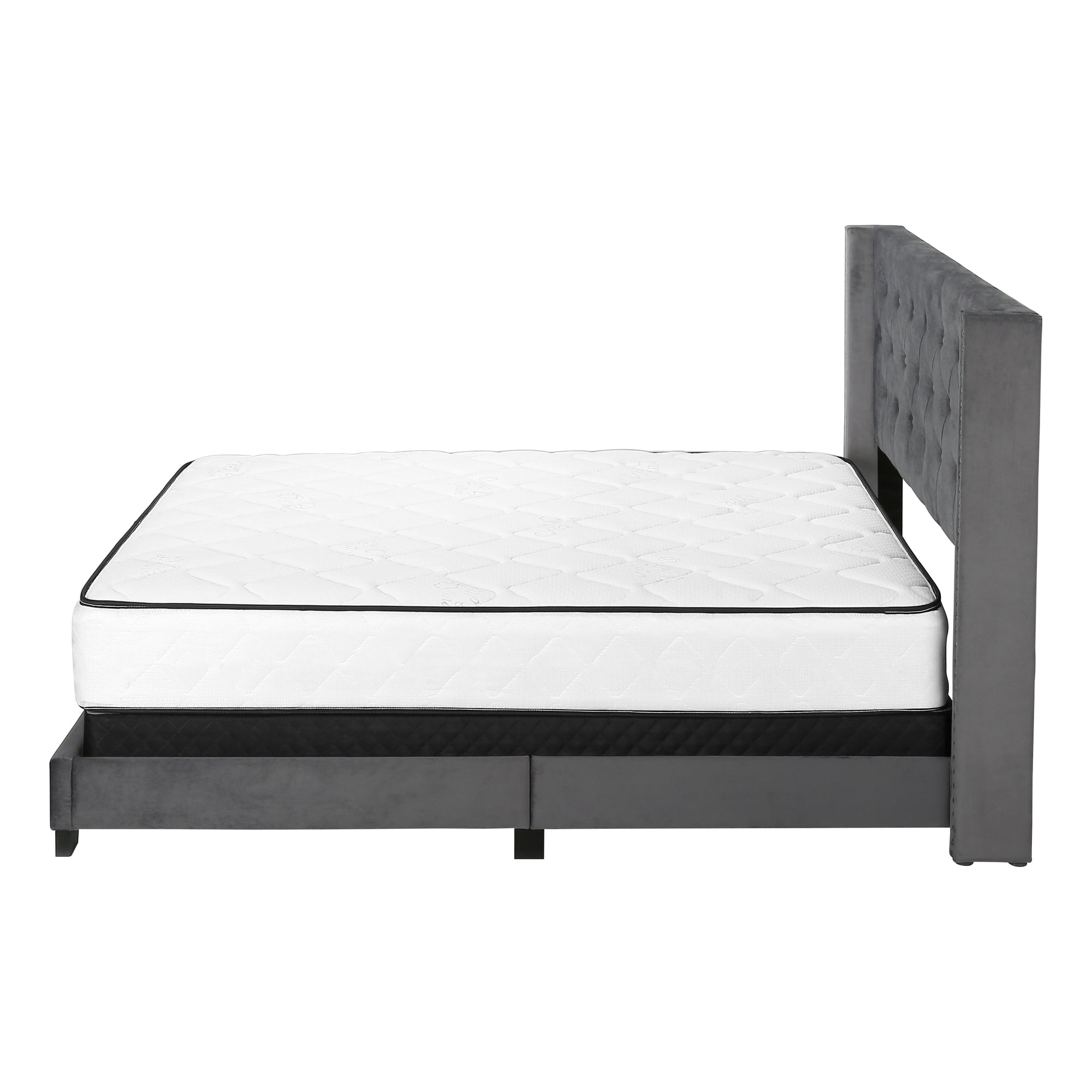 BED - QUEEN SIZE / DARK GREY VELVET WITH CHROME TRIM # I 5986Q