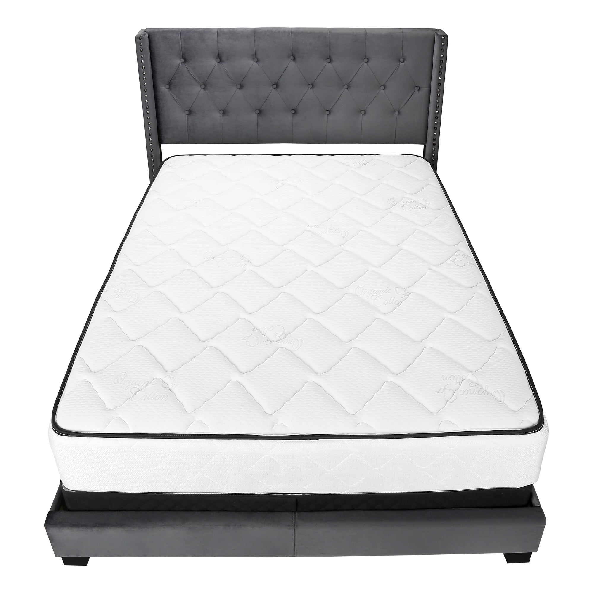 BED - QUEEN SIZE / DARK GREY VELVET WITH CHROME TRIM # I 5986Q