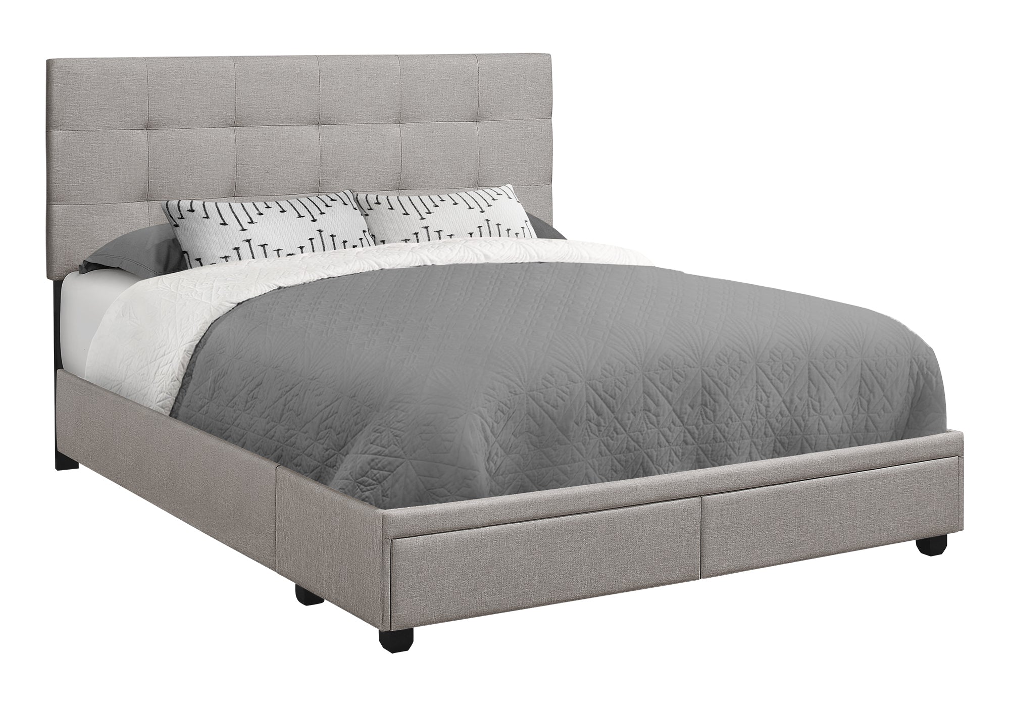 BED - QUEEN SIZE / GREY LINEN WITH 2 STORAGE DRAWERS # I 6020Q