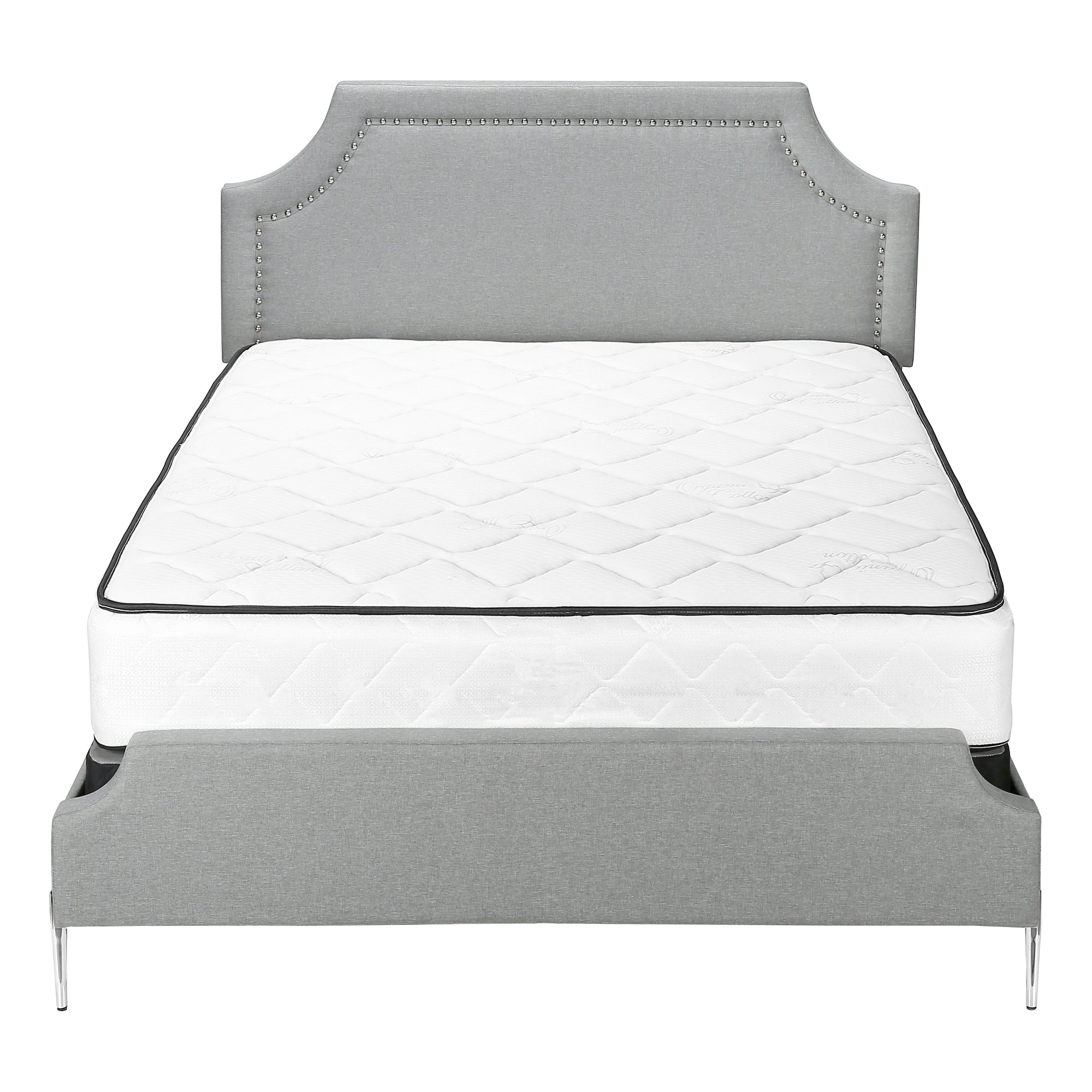 BED - QUEEN SIZE / GREY LINEN WITH CHROME METAL LEGS # I 6035Q