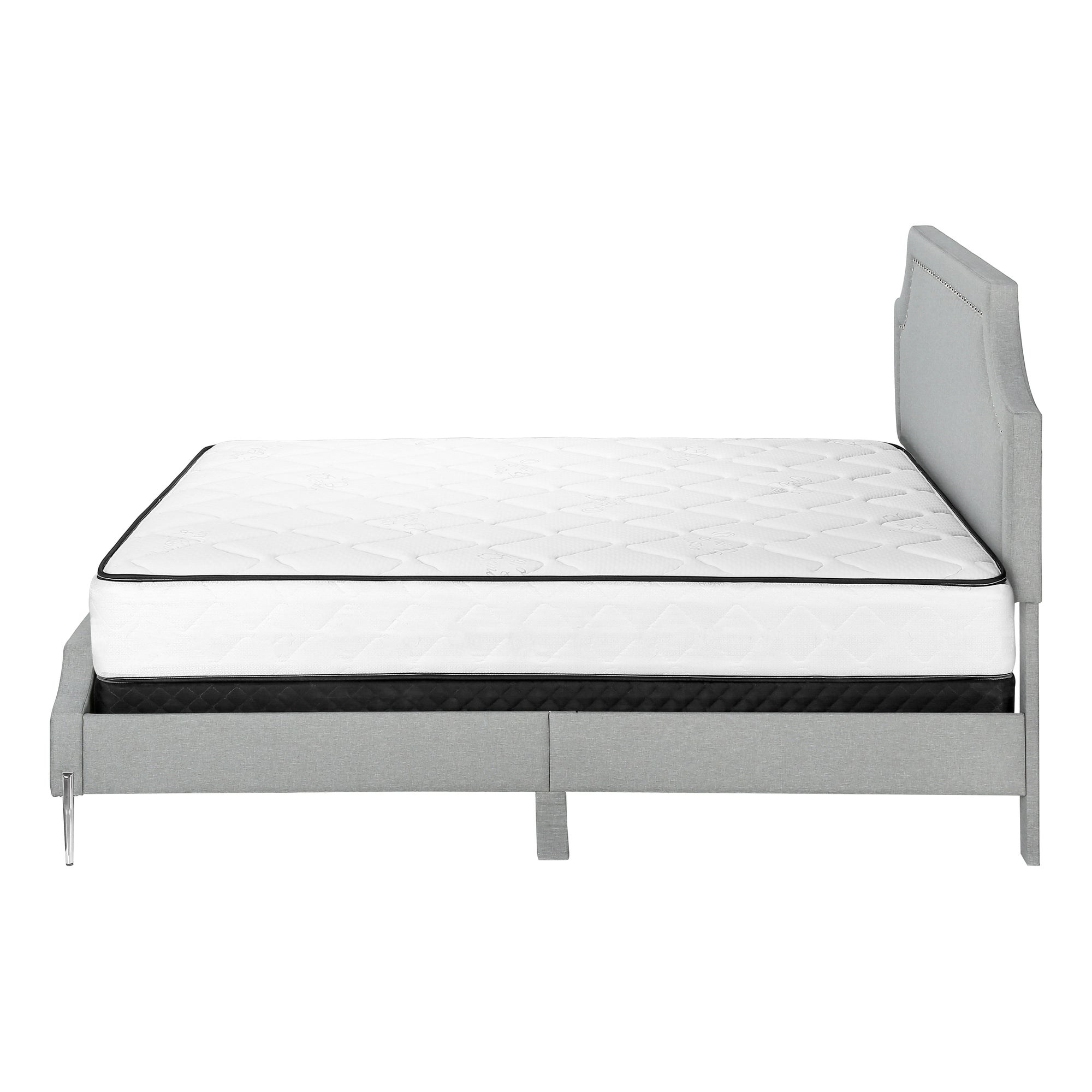 BED - QUEEN SIZE / GREY LINEN WITH CHROME METAL LEGS # I 6035Q